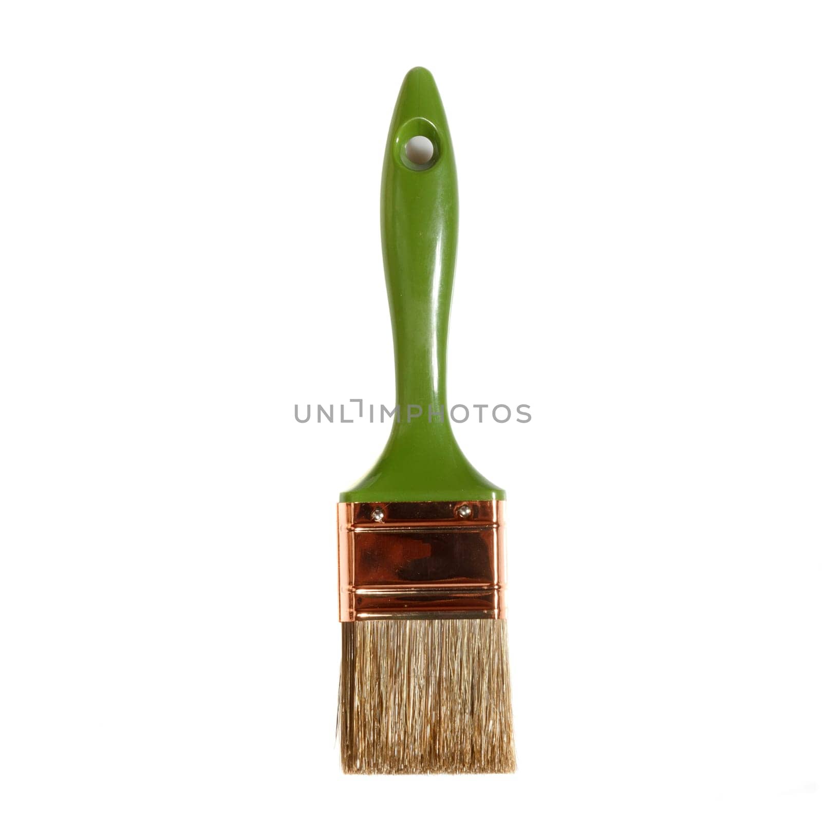 Green Paint brush on white background with copy space