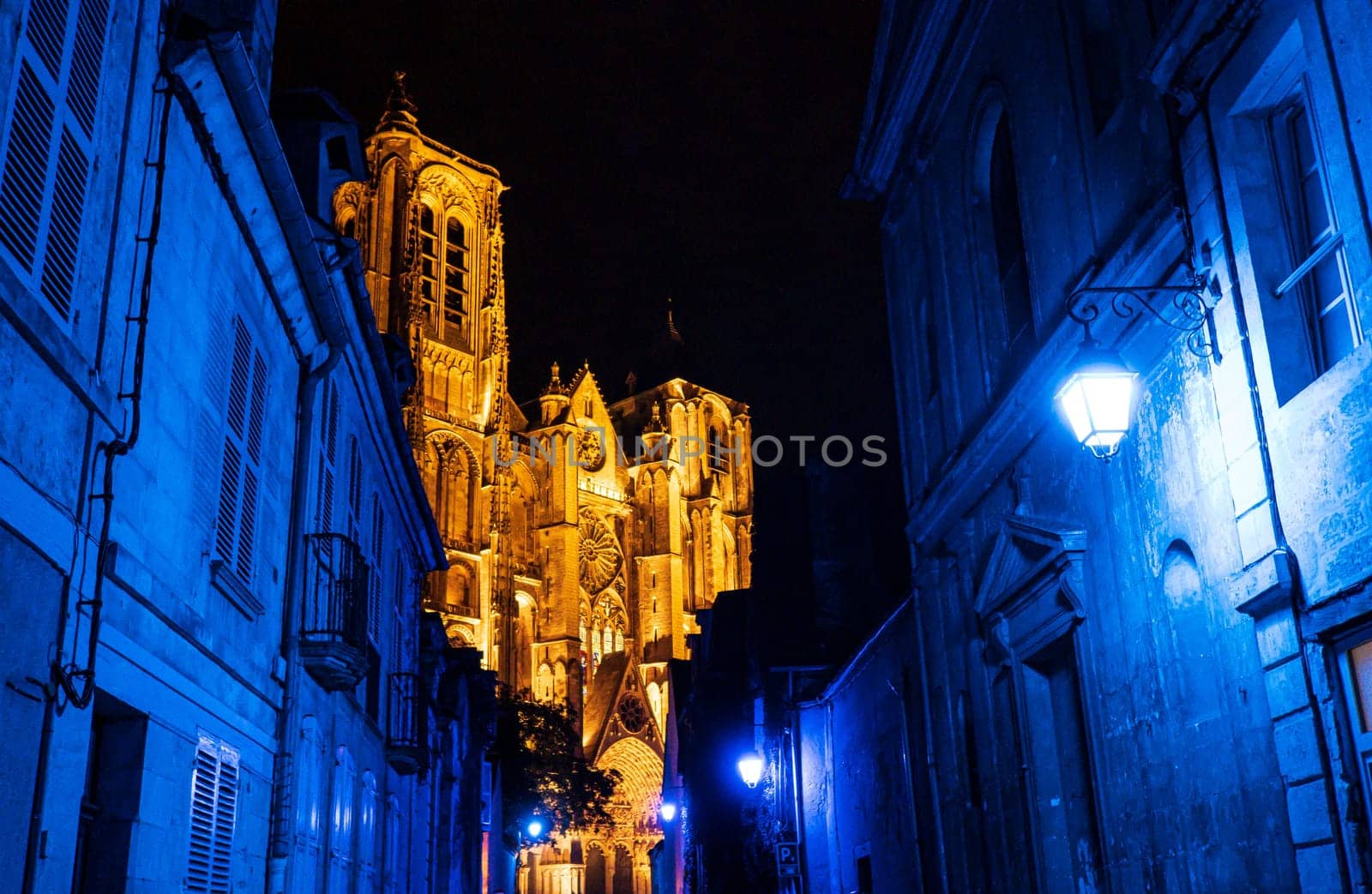 The old town center of Bourges and the cathedral during lights nights, Bourges, Centre-Val de Loire, France