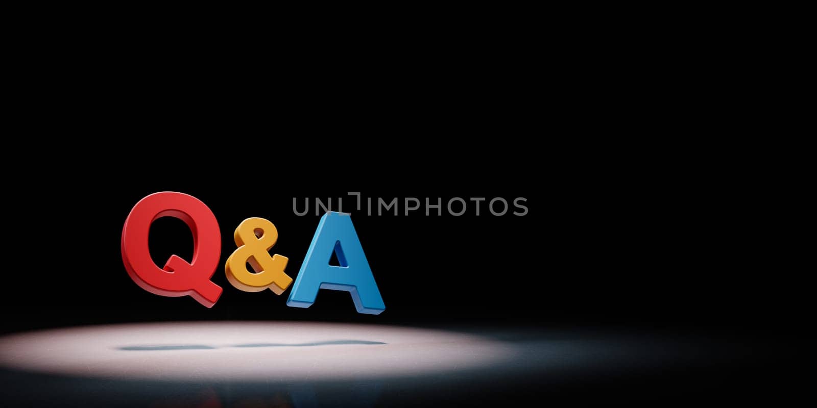 Question and Answer Text Concept Spotlighted on Black Background with Copy Space 3D Illustration