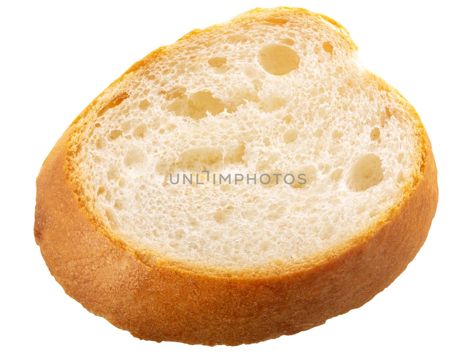 Bread or baguette slice isolated, top view