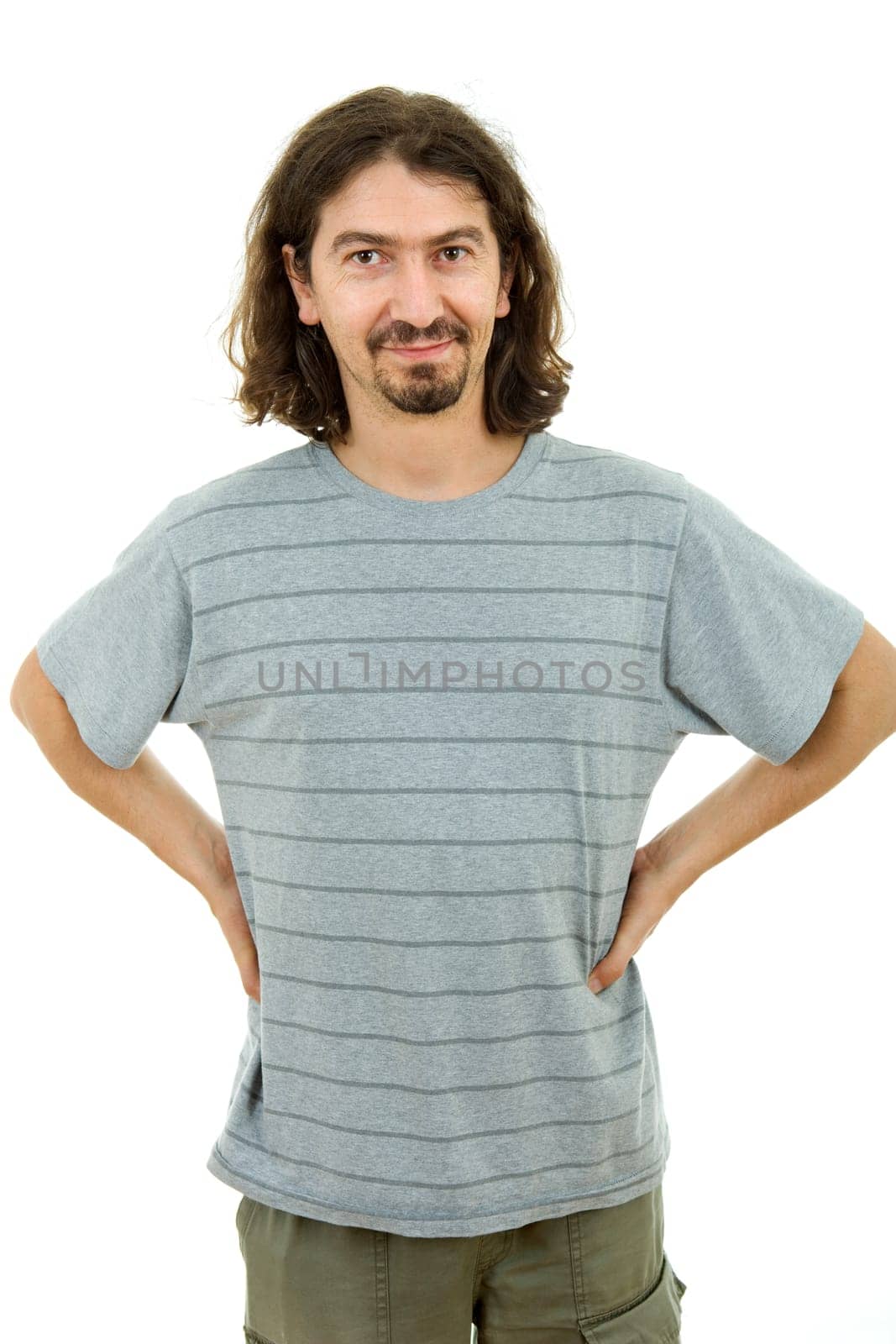 young casual man portrait in white background