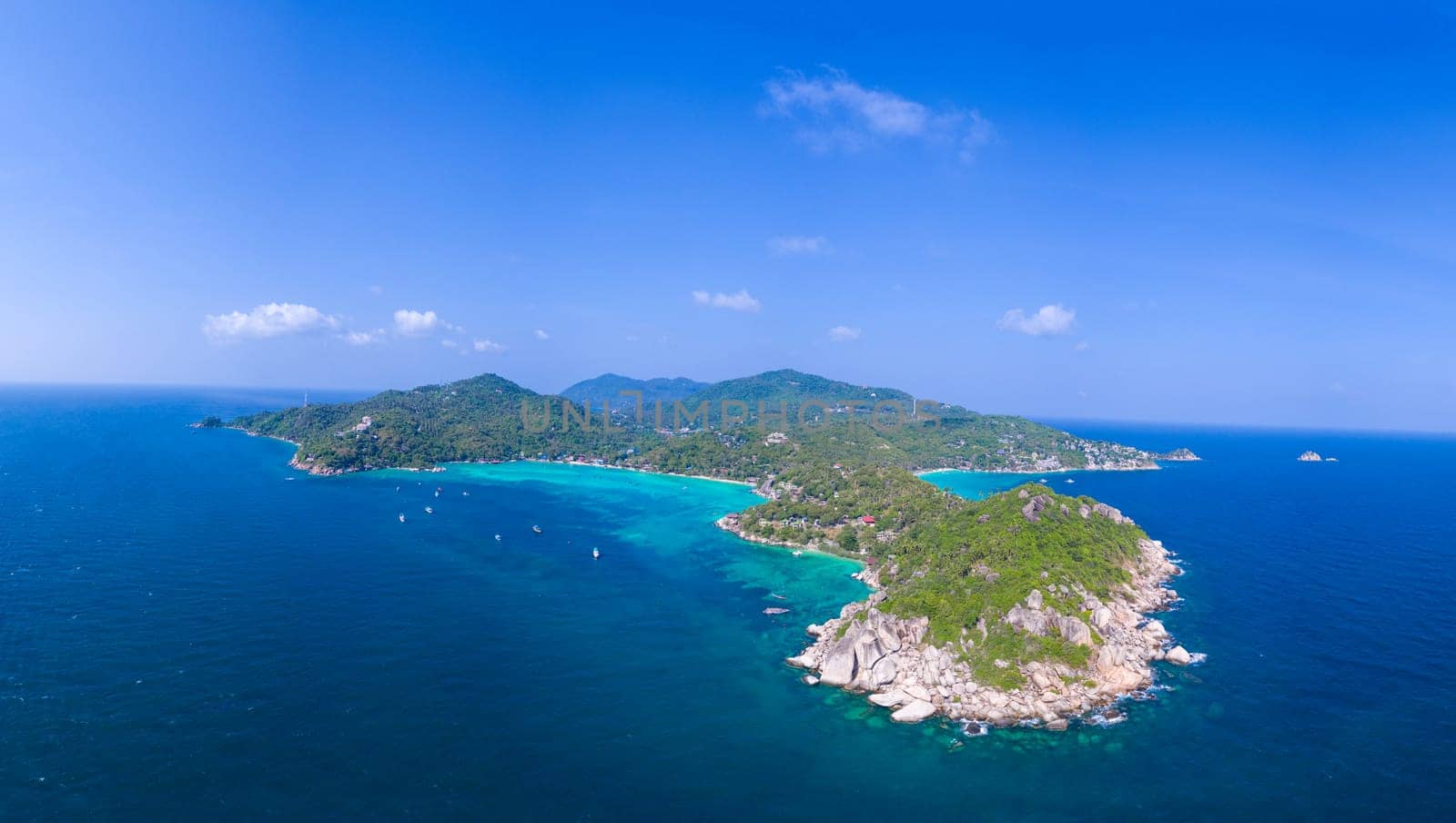 Aerial drone view of beautiful Koh Tao island in Thailand