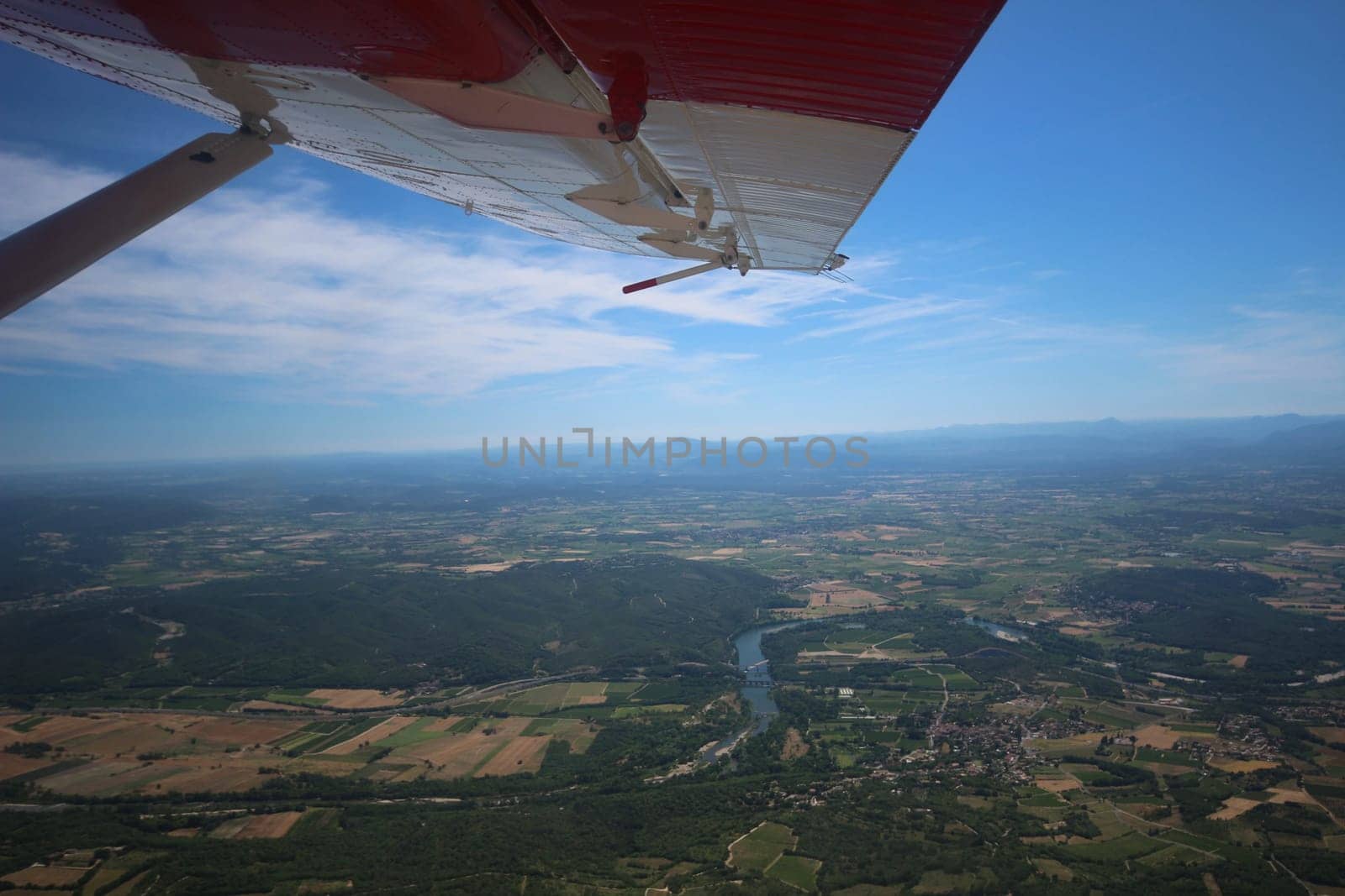 tandem parachute jump above the gard. aerial view
