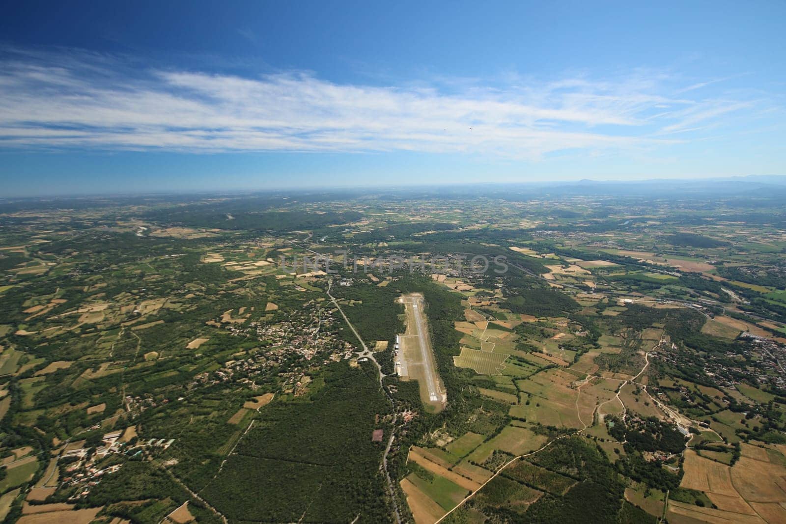 tandem parachute jump above the gard. aerial view