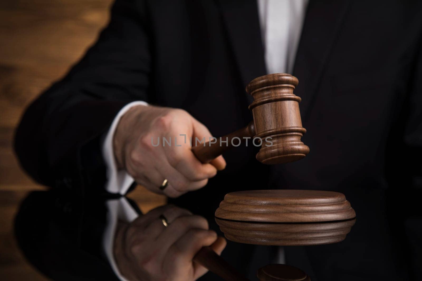 Justice and law concept. Male judge in a courtroom