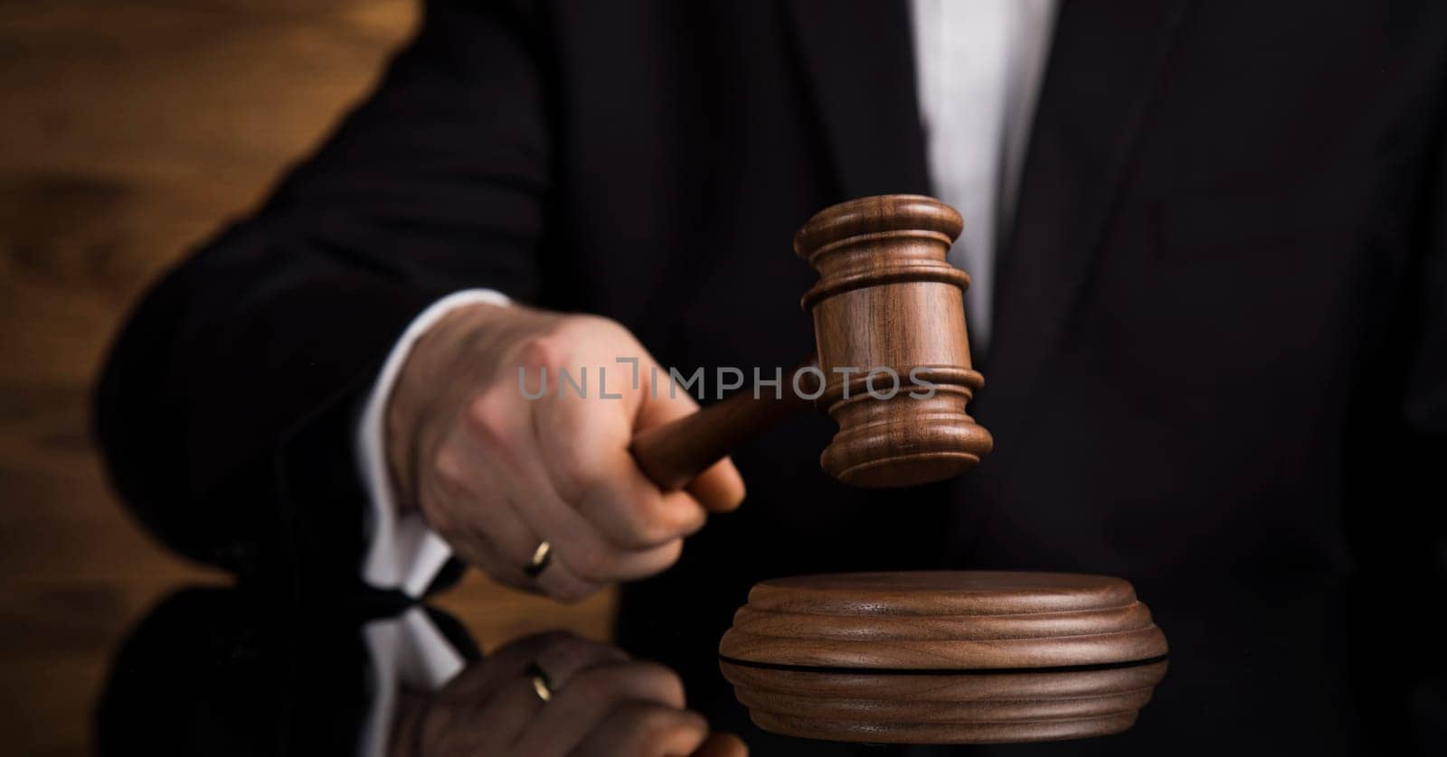 Law and justice concept, Brown wooden background