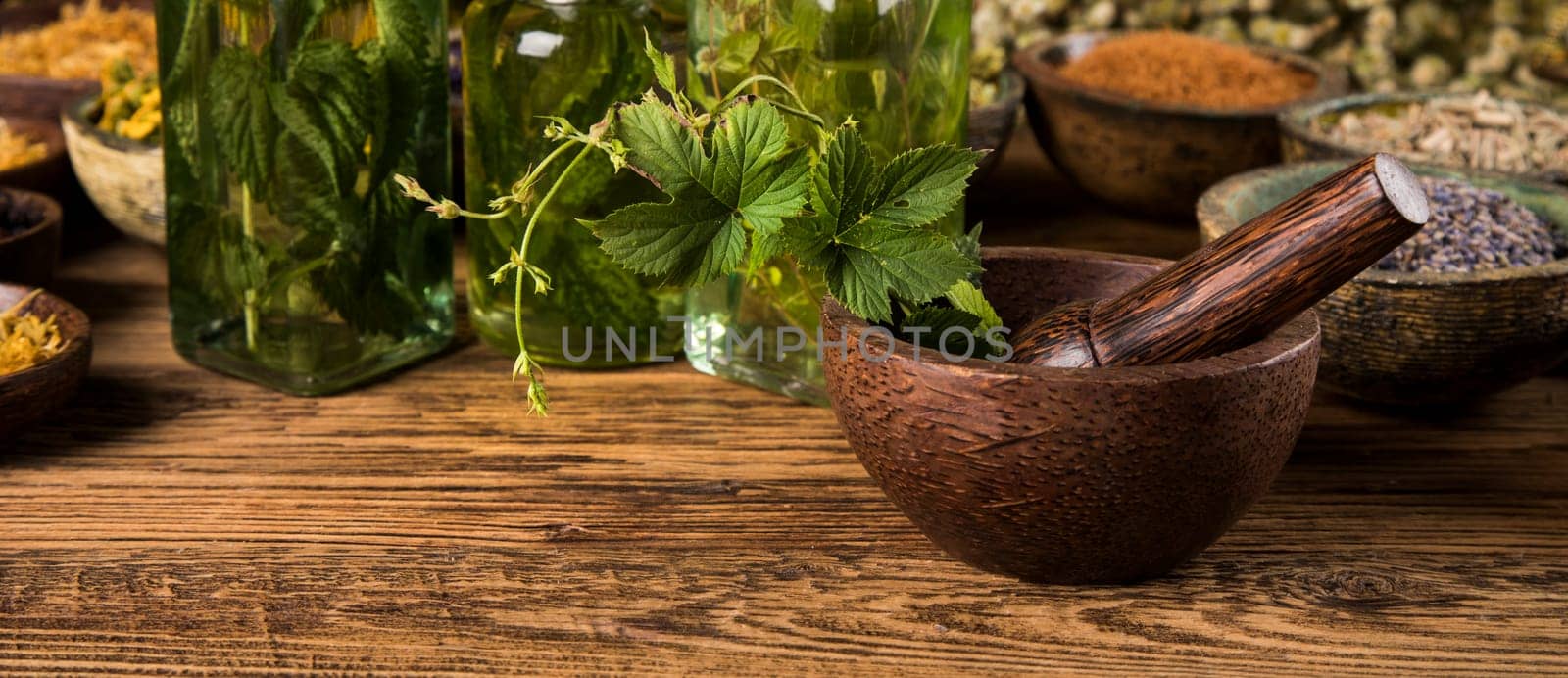 Alternative medicine, dried herbs background