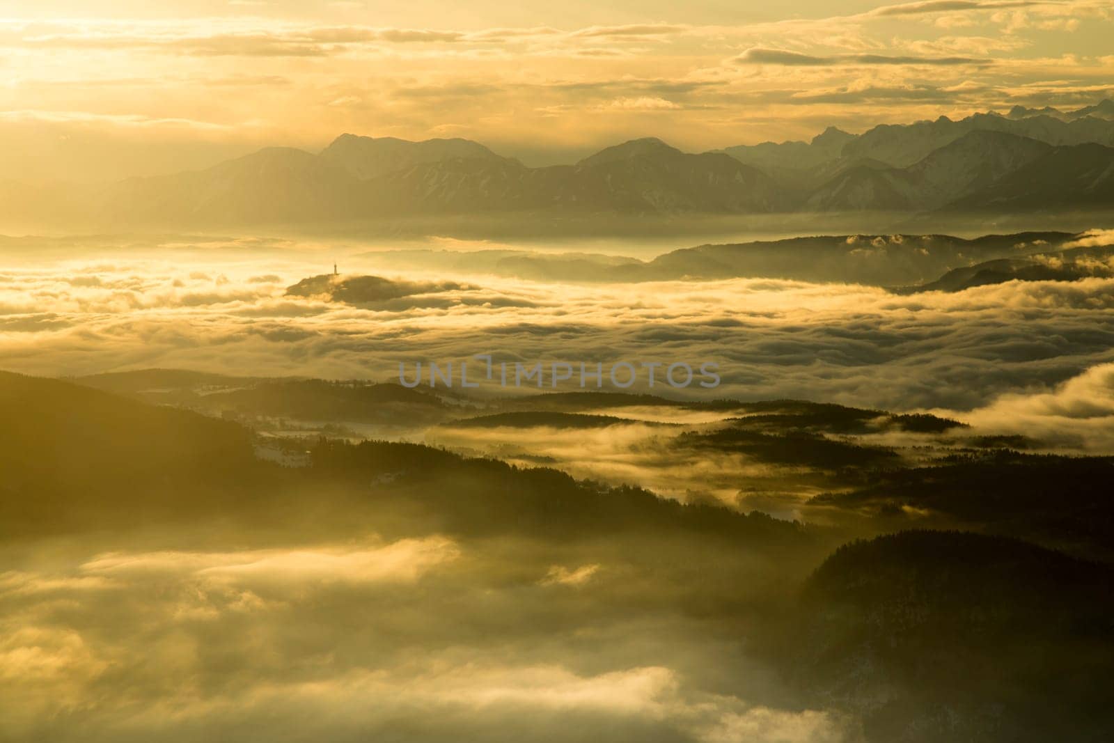 Mountains, winter landscape, Sunset background
