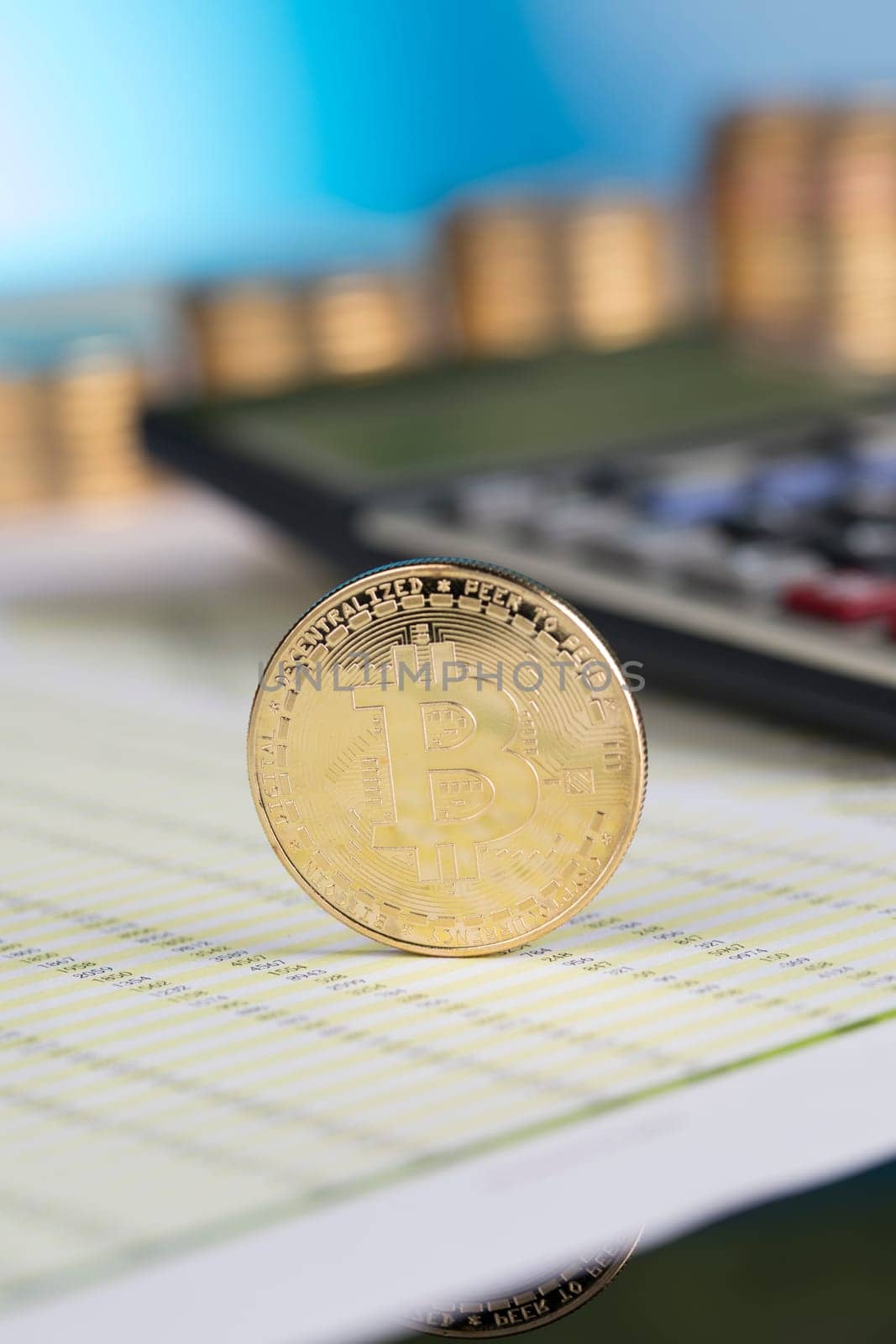 Golden Bitcoin Coin, virtual money, financial concept