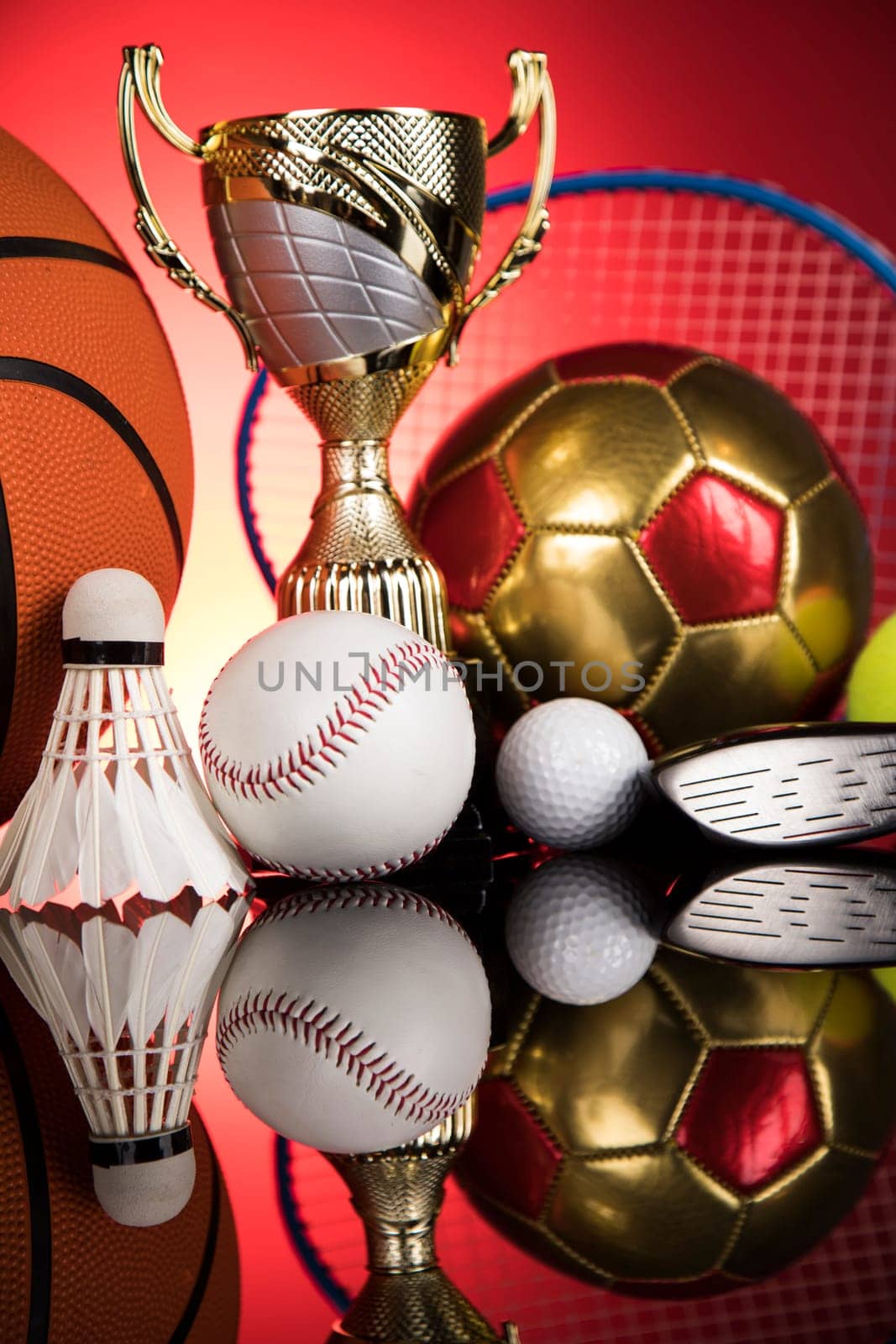 Winning trophy championship award, sport stadium background