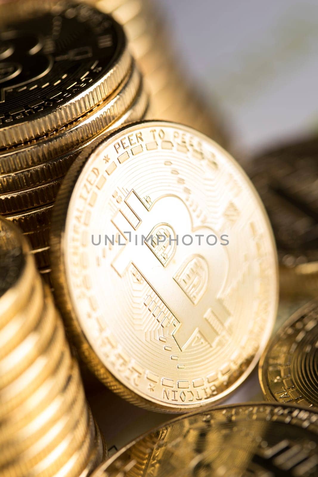 Virtual money, Currency. Bitcoin coins, financial