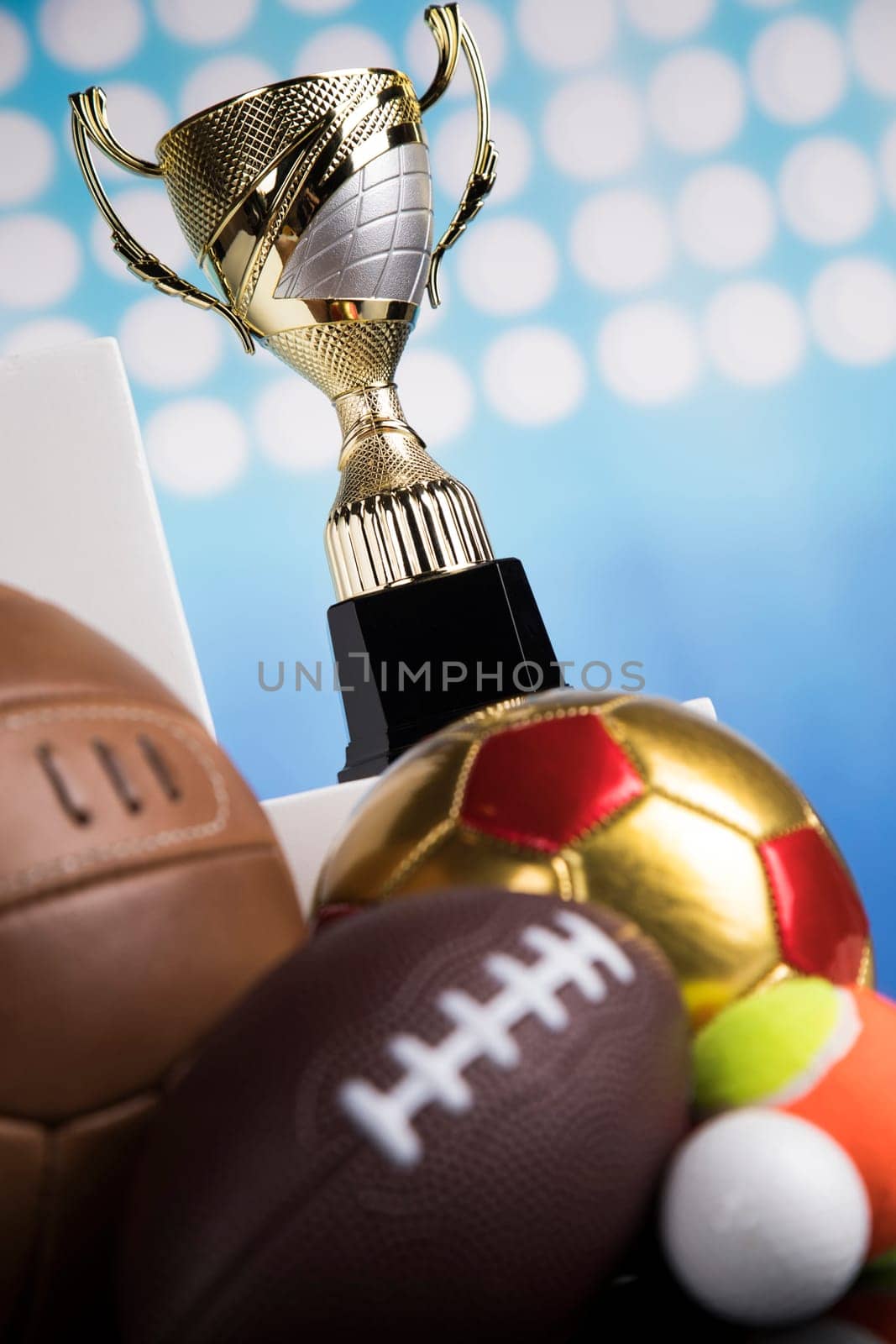 Trophy cup and sport ball background