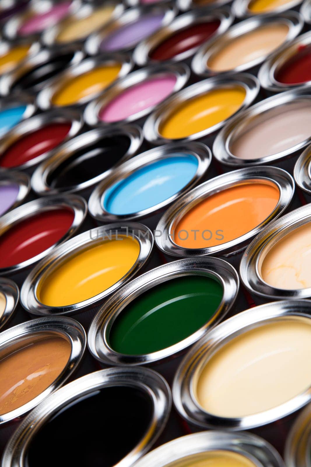 reativity concept group of tin metal cans with color paint