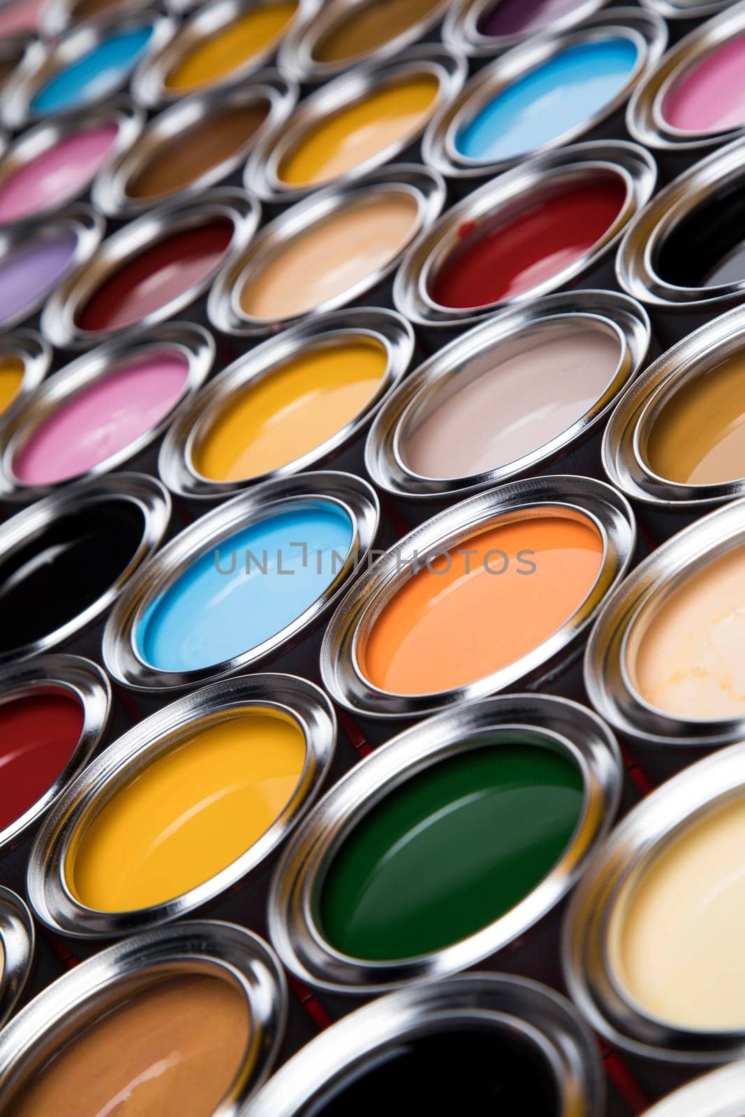Group of tin metal cans with color paint