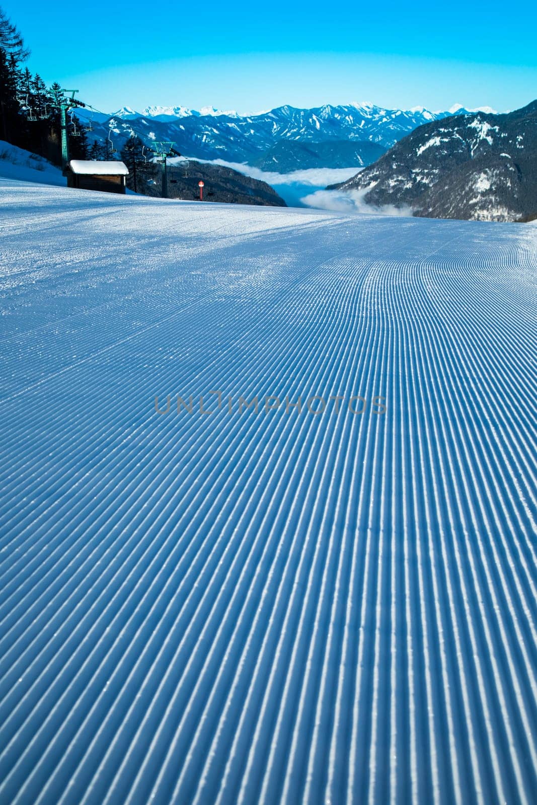 Winter view in the mountains, ski resort