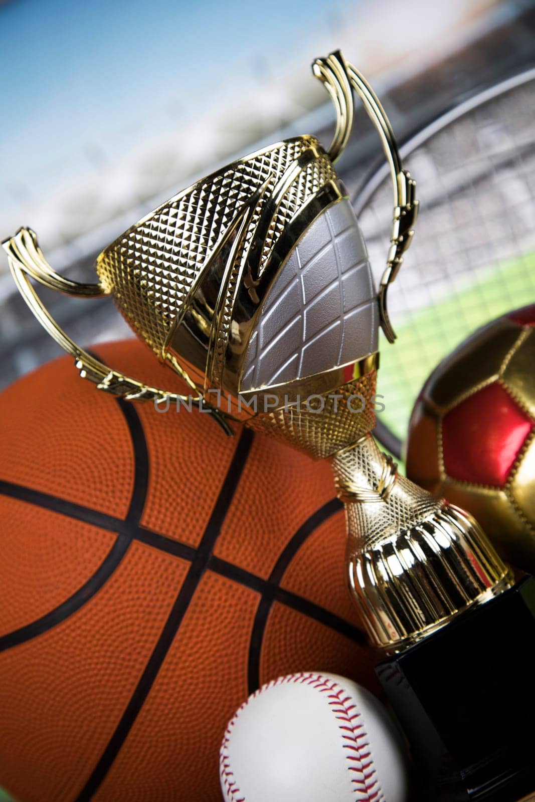 Trophy cup and sport ball background