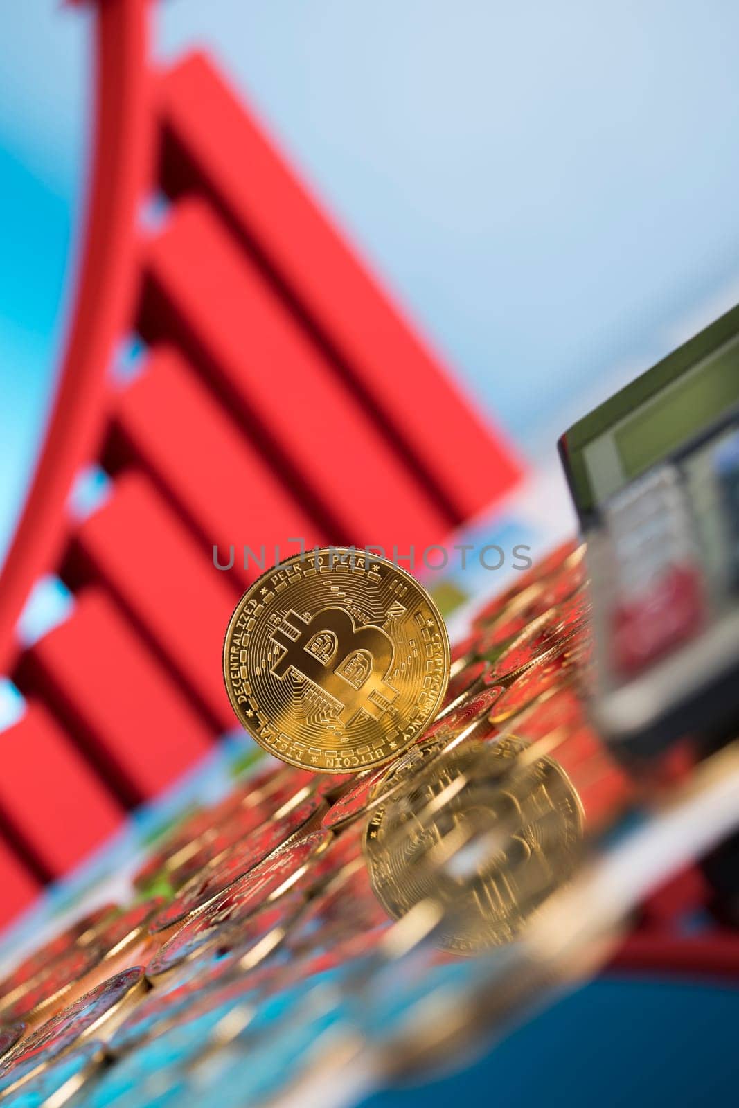 Golden Bitcoin Coin, virtual money, financial concept