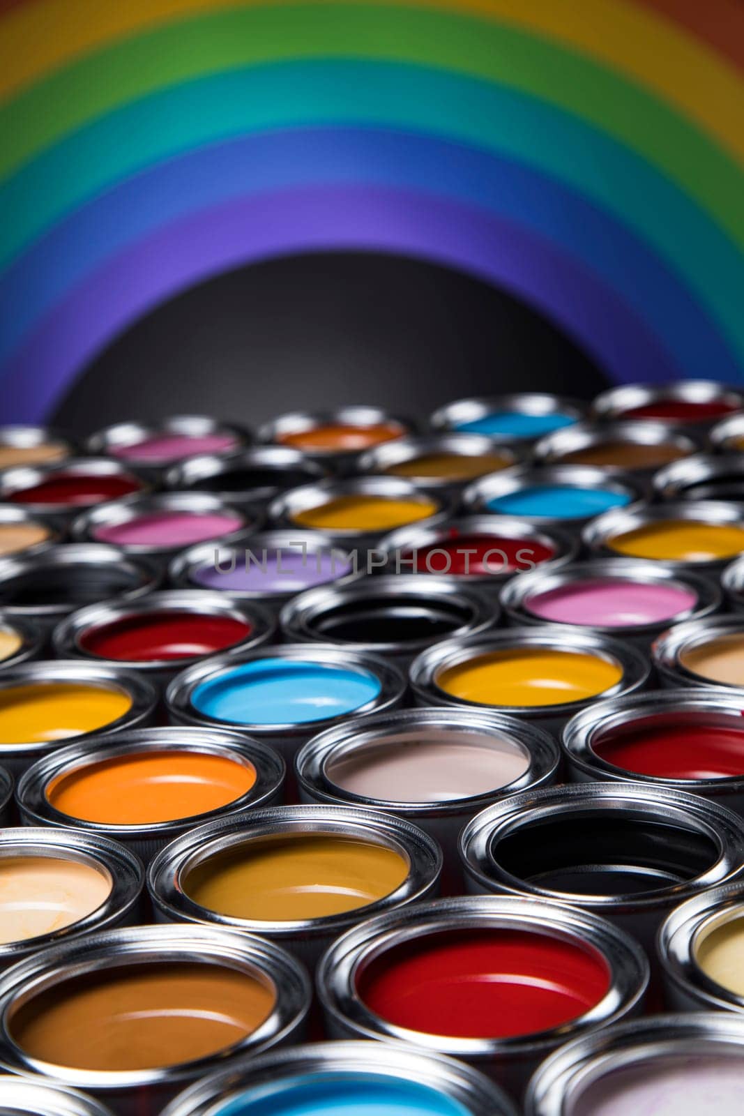 reativity concept group of tin metal cans with color paint