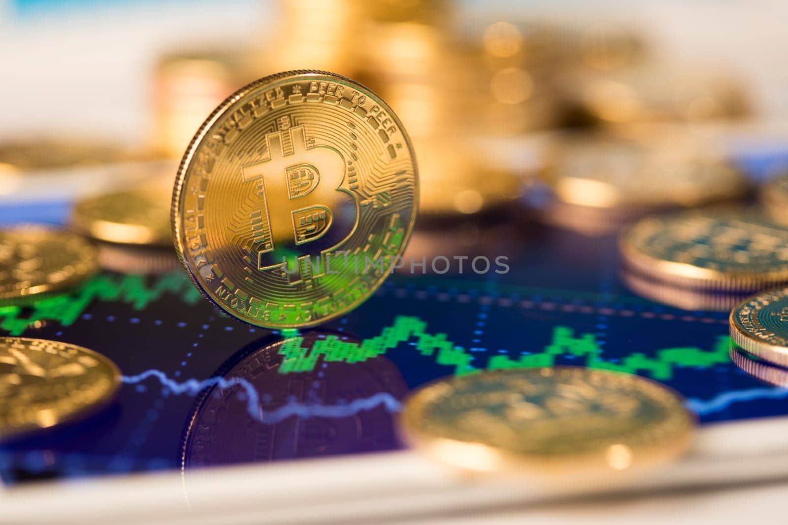 Gold Bitcoin on the background of the chart