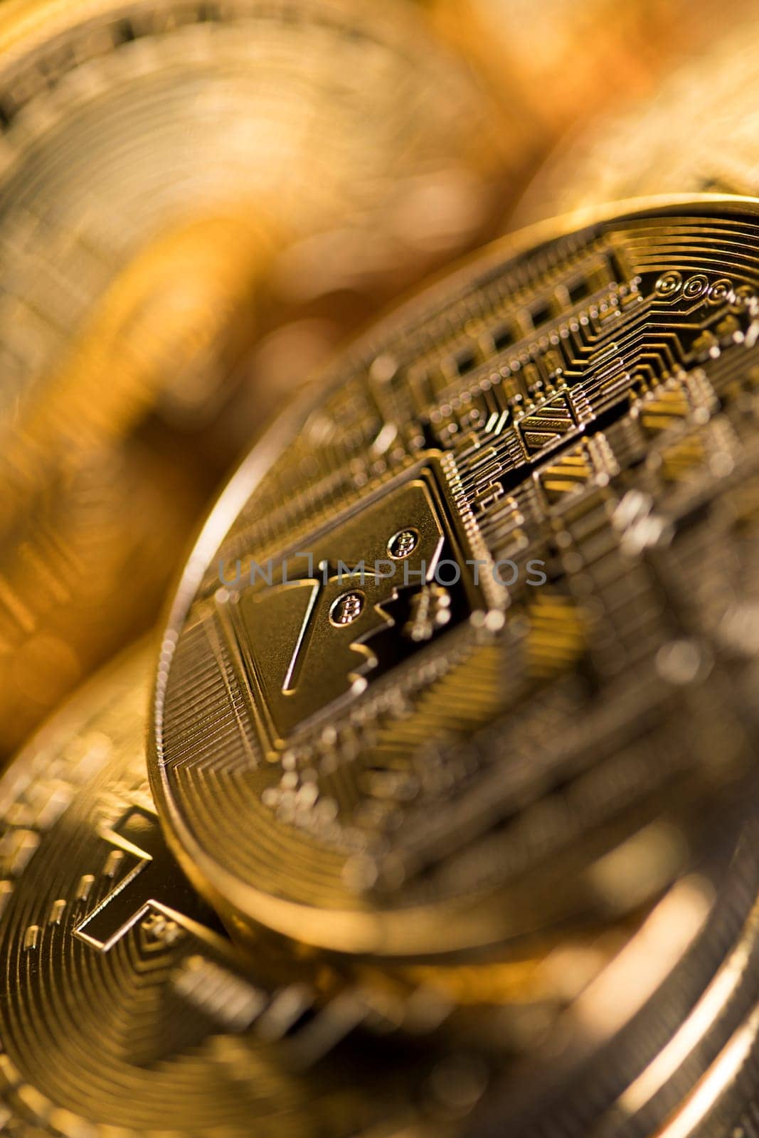 Virtual money, Currency. Bitcoin coins, financial