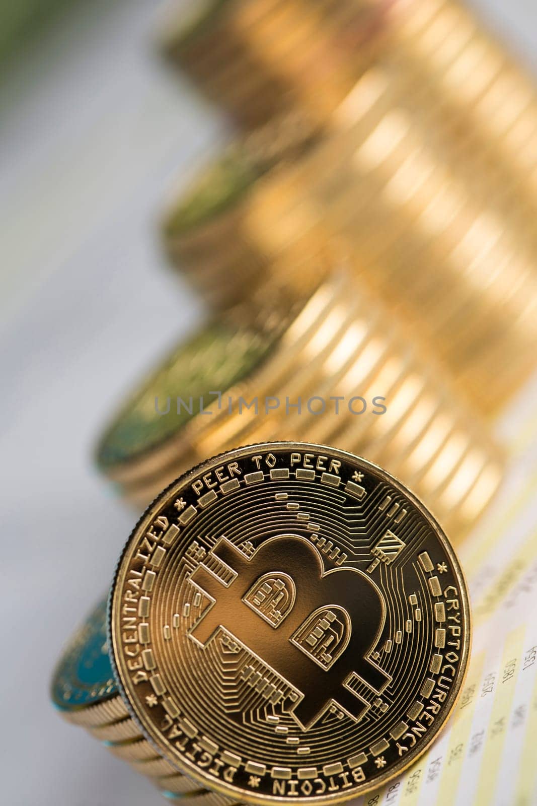 Virtual money, Currency. Bitcoin coins, financial