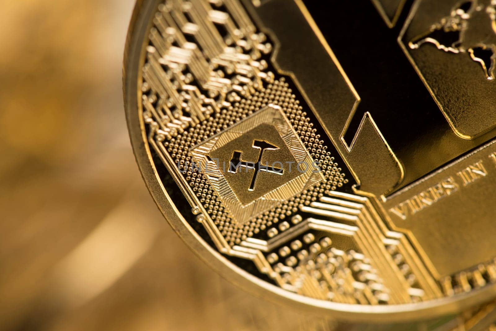 Cryptocurrencys new digital money, Bitcoin, litecoin, etherium coins close up
