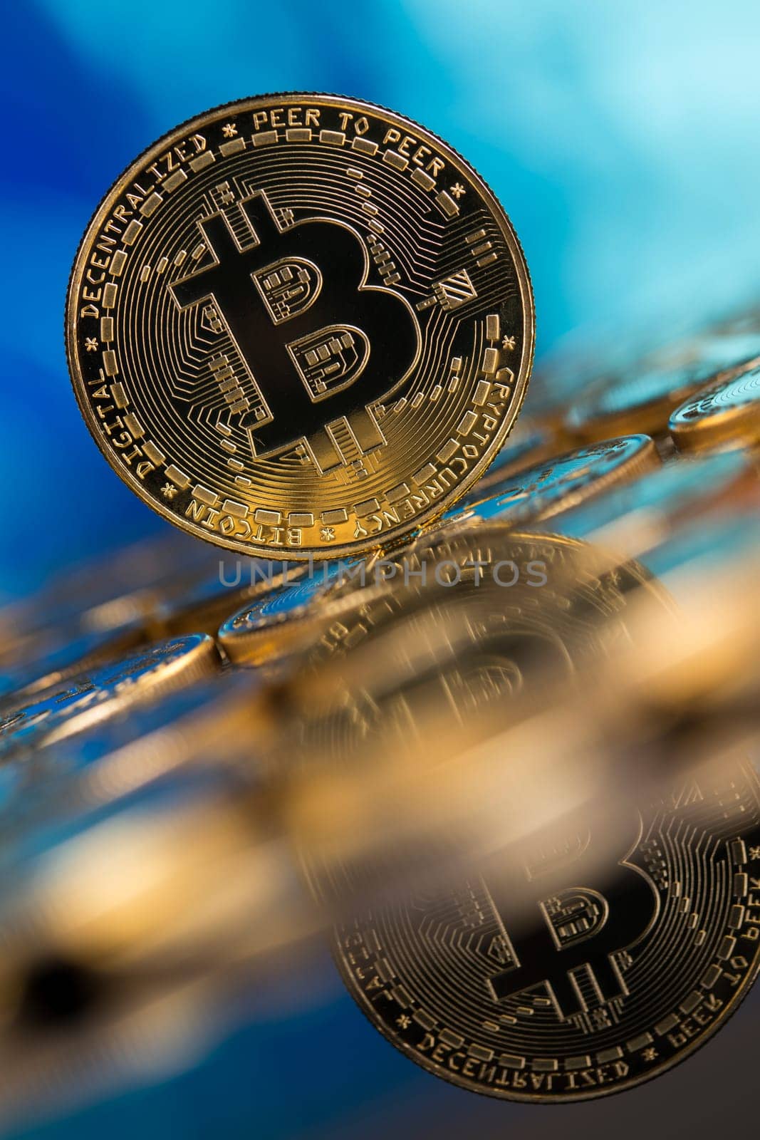 Virtual money, Currency. Bitcoin coins, financial