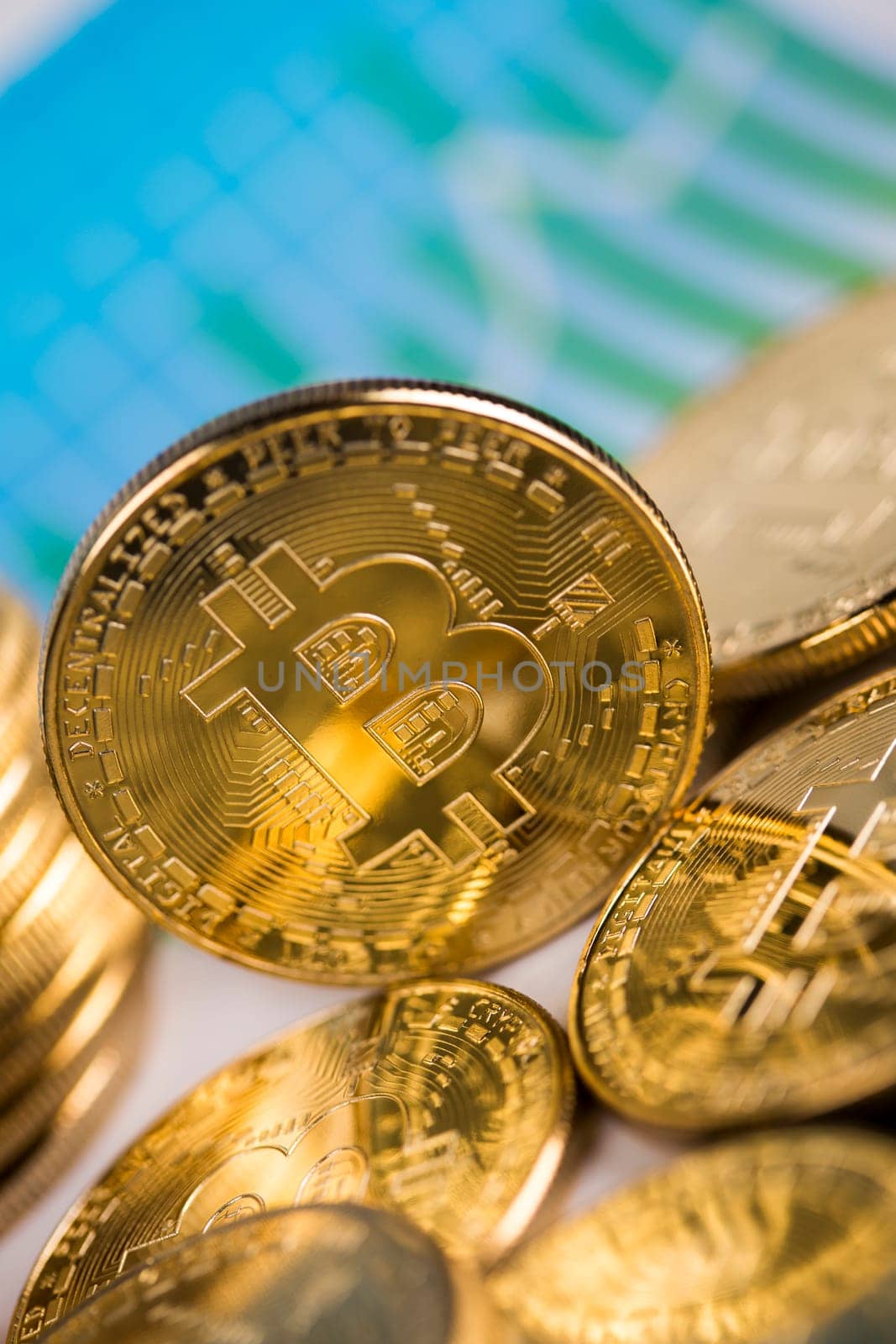Virtual money, Currency. Bitcoin coins, financial