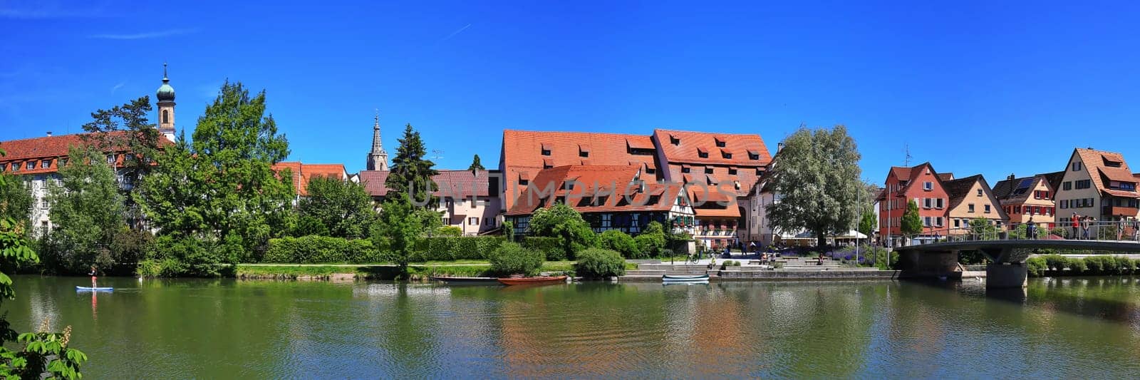 Rottenburg am Neckar,  Baden-Württemberg / Germany - 02 06 2019: Panorama of Rottenburg am Neckar at blue sky