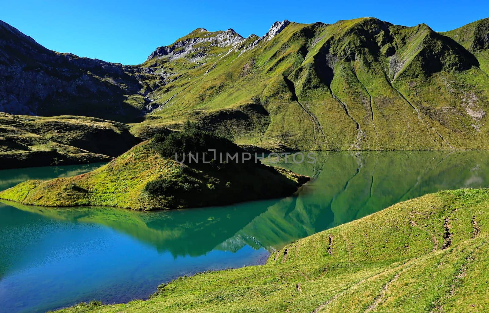 The Schrecksee is a mountain lake in the high Alps