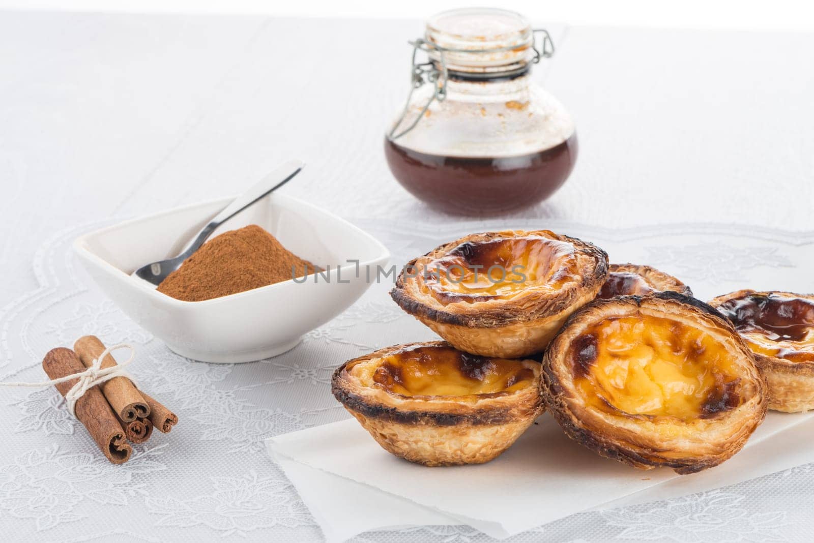 Delicious traditional asian dessert egg tarts.