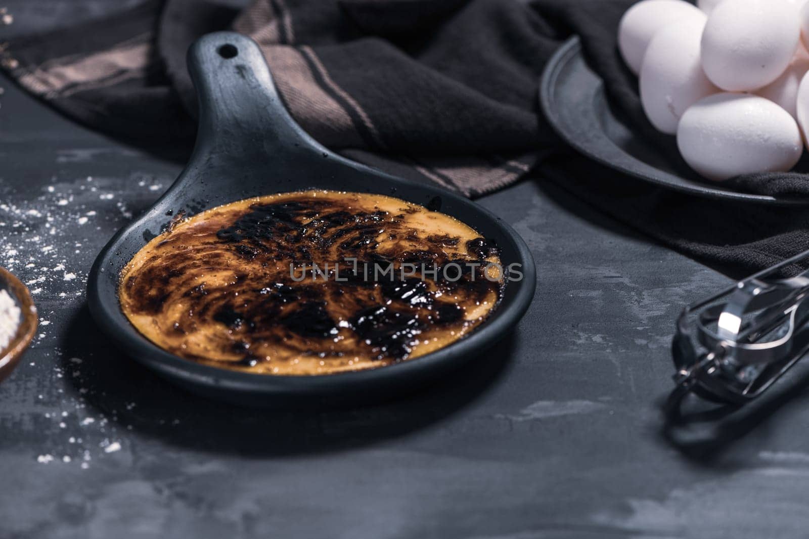 Leite creme, portuguese desert similar to creme brulee, cream brulee and burnt cream.