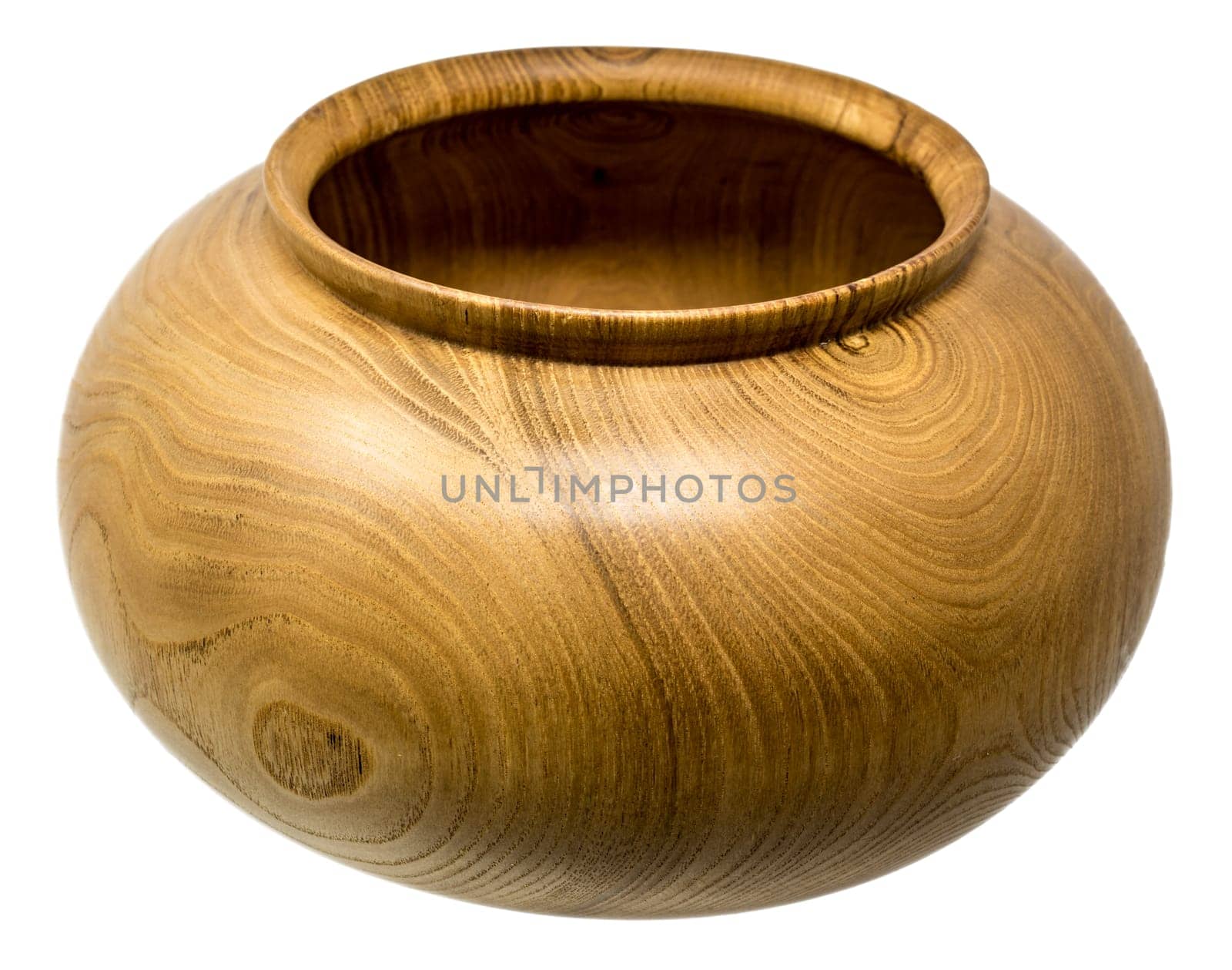 Deep hand-turned dark oak wood bowl isolated on white