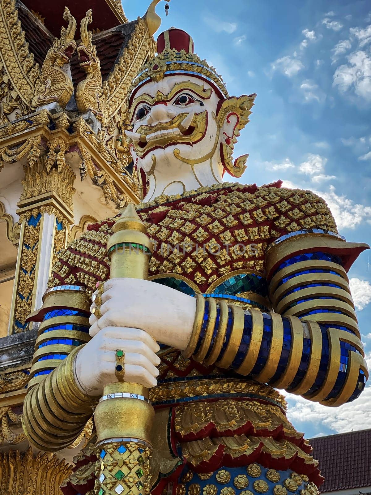 Yaksha Thailand, golden figurine is guardian of buddhist temple