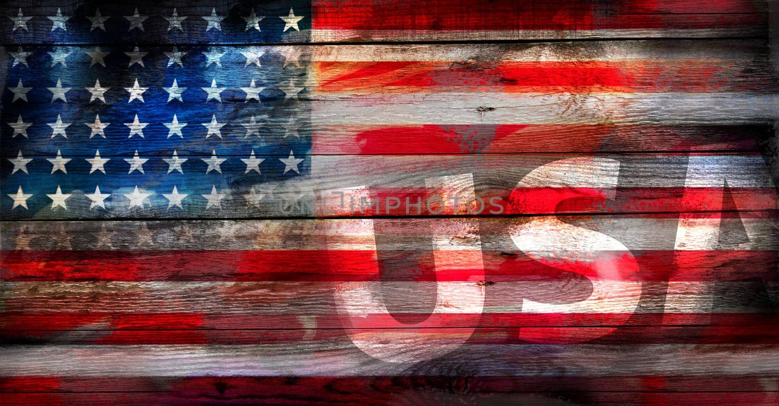 Grunge USA flag on a wood surface