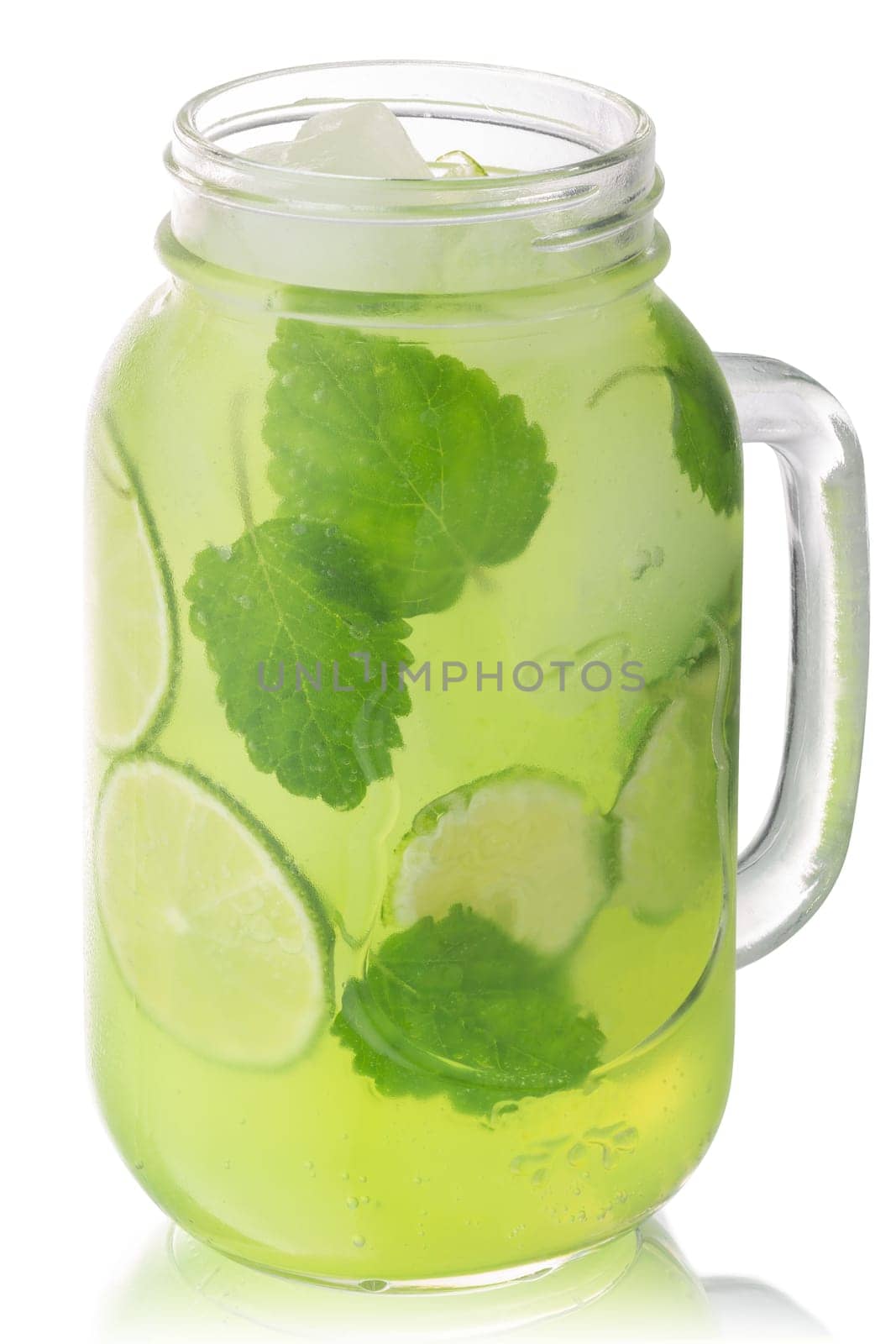 Mojito with lemon balm in mason jar, isolated