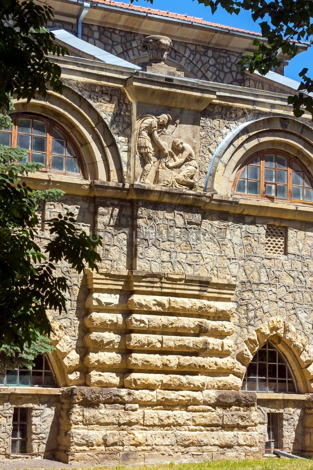 YESSENTUKI, RUSSIA - JUNE 08,2015: The fragment facade wall balneotherapy facilities in resort area Yessentuki,Northern Caucasus,Russia