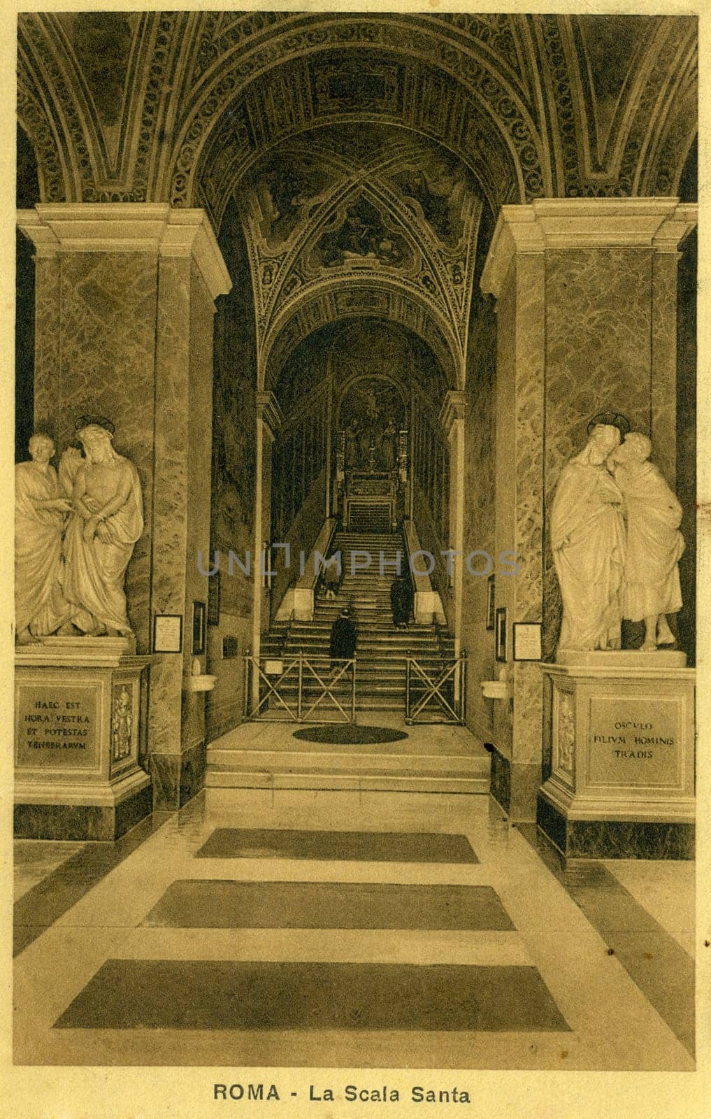 Vintage postcard - marble staircase of the old Lateran Palace,Rome.