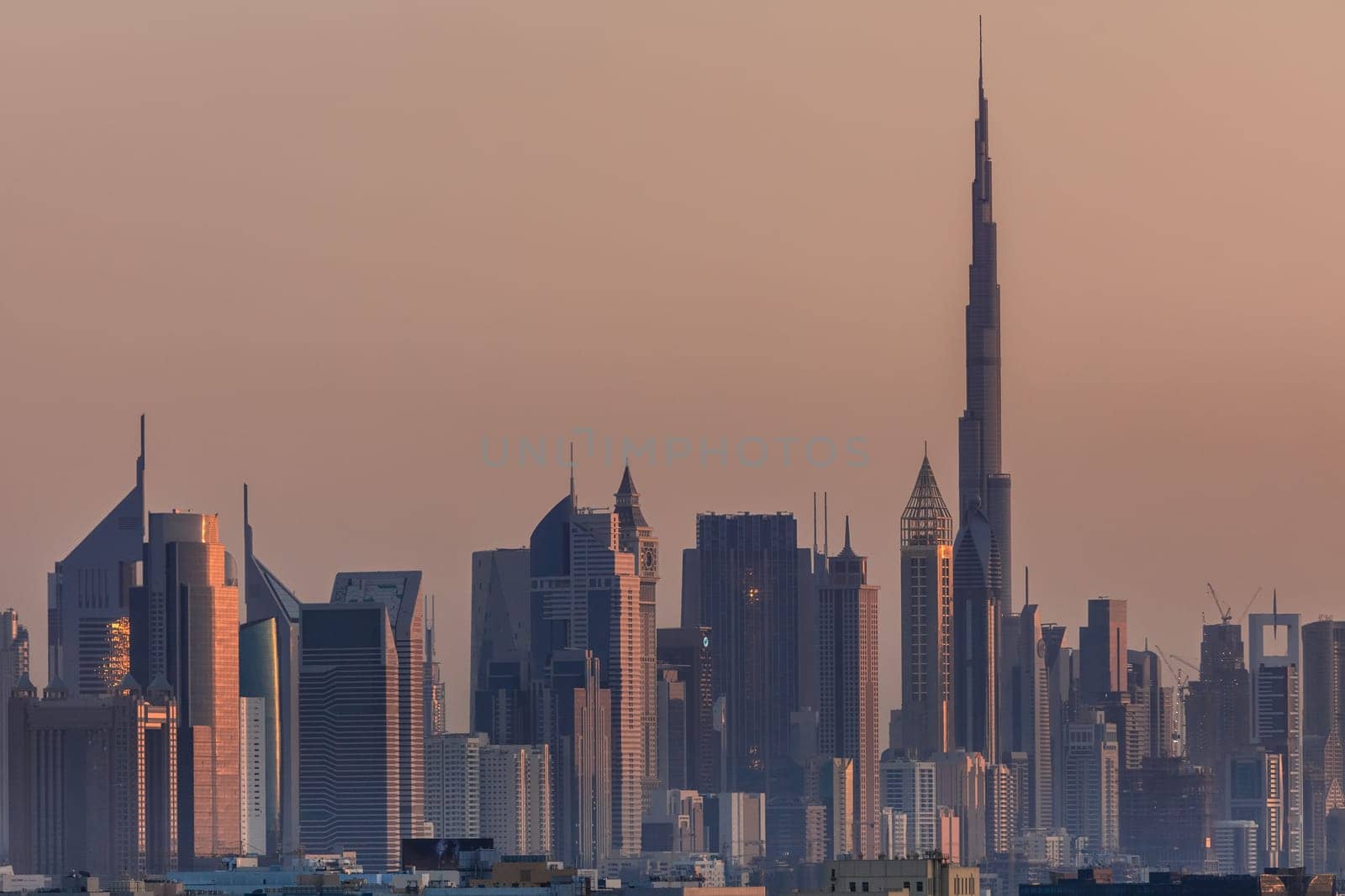 view of Dubai downtown with Burj Khalifa. Burj Khalifa is the tallest structure in the world (828 m)