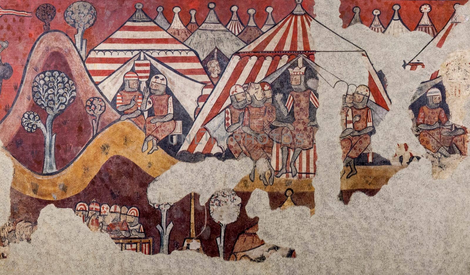 Barcelona, Spain - Dec 26th 2019: Conquest of Majorca in 1229. King James I of Aragon encampment. National Art Museum of Catalonia, Museum of Catalan Art, Barcelona, Spain