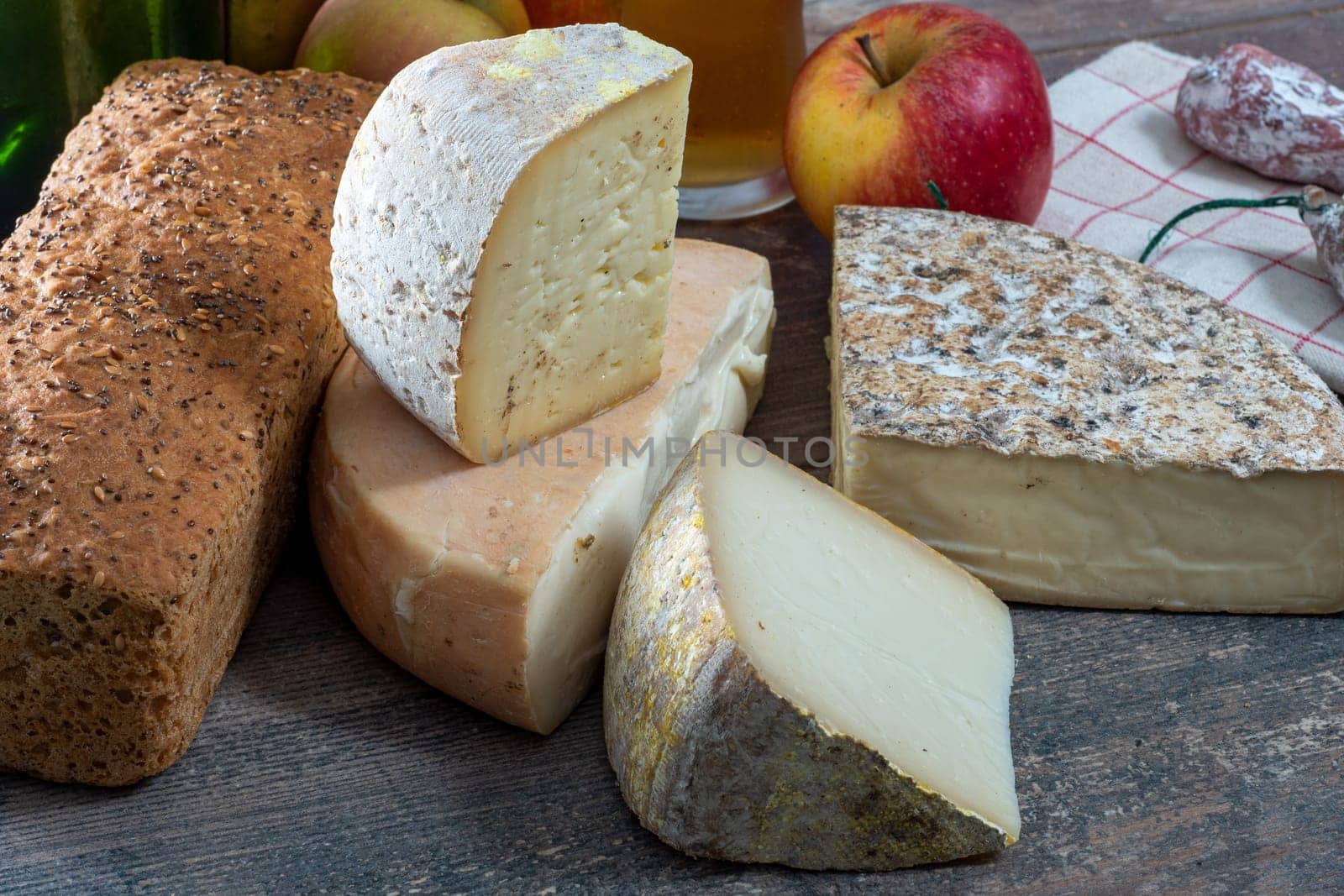 cheeses and Tomme de Savoie, French cheese Savoy,a french Alps France.