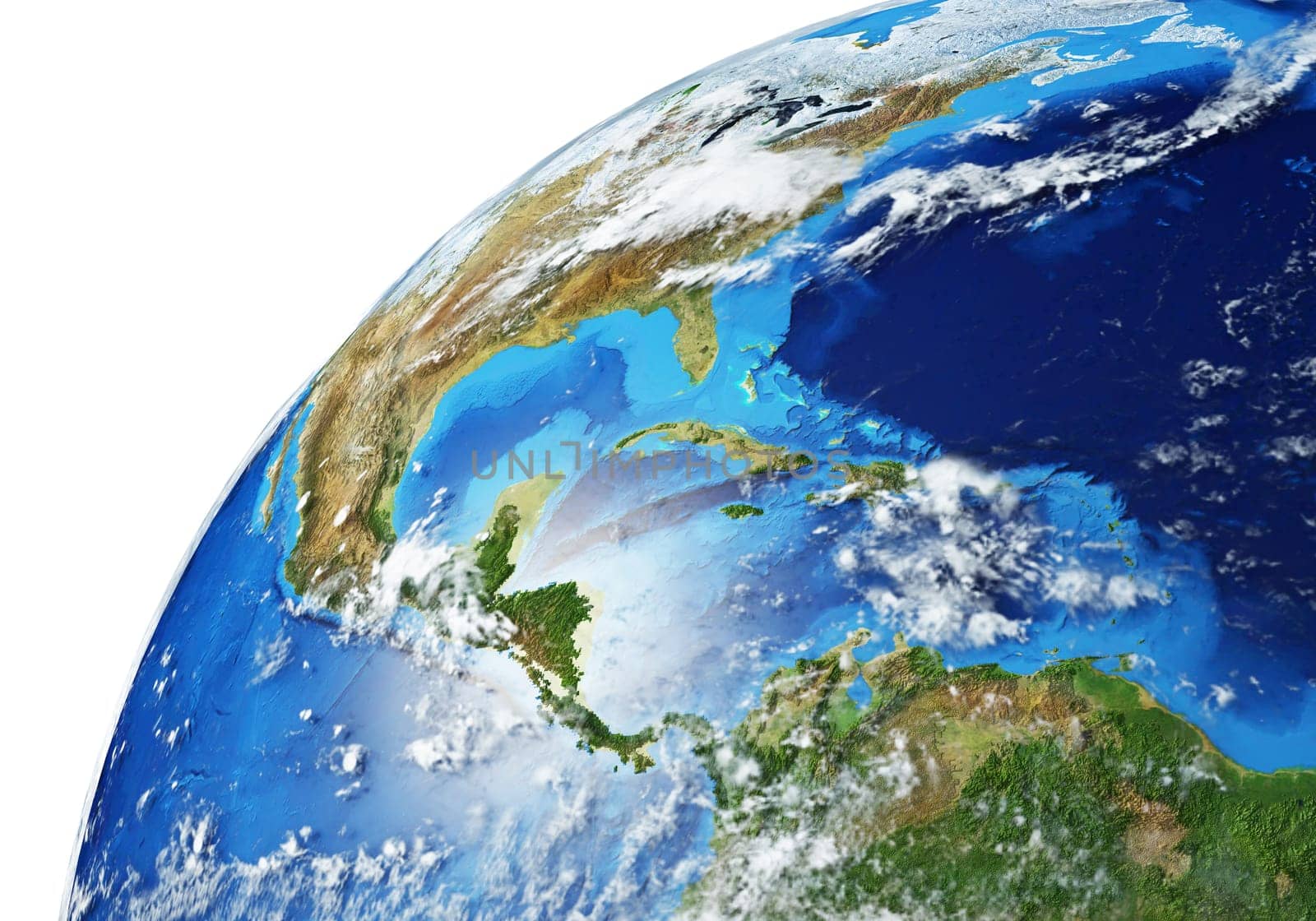 Earth globe close- up of North and South Americas. Very detailed and Photo realistic. With clouds. (Original maps provided by NASA.)