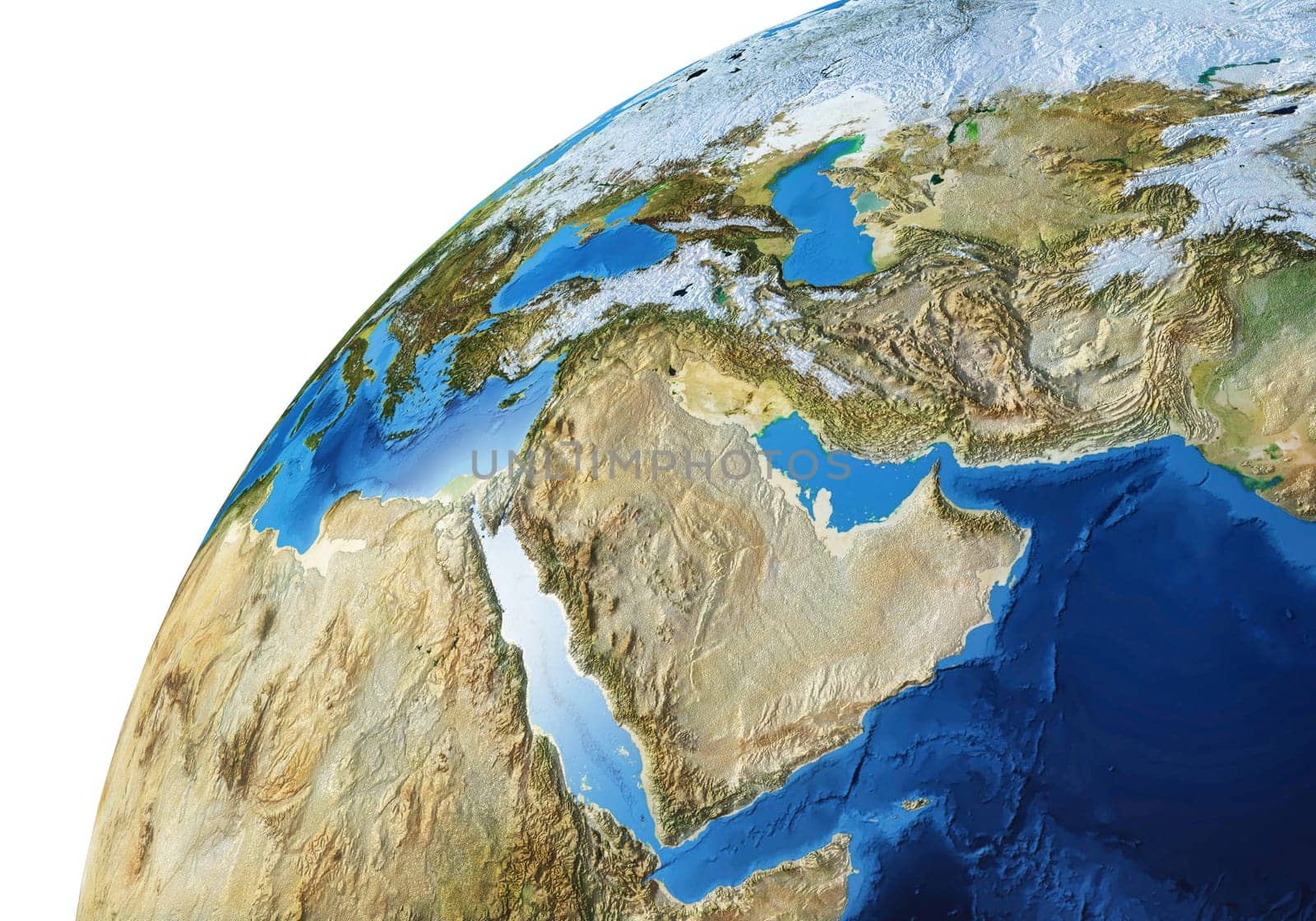 Earth globe close- up of the Middle East area. Very detailed and Photo realistic. (Original maps provided by NASA.)