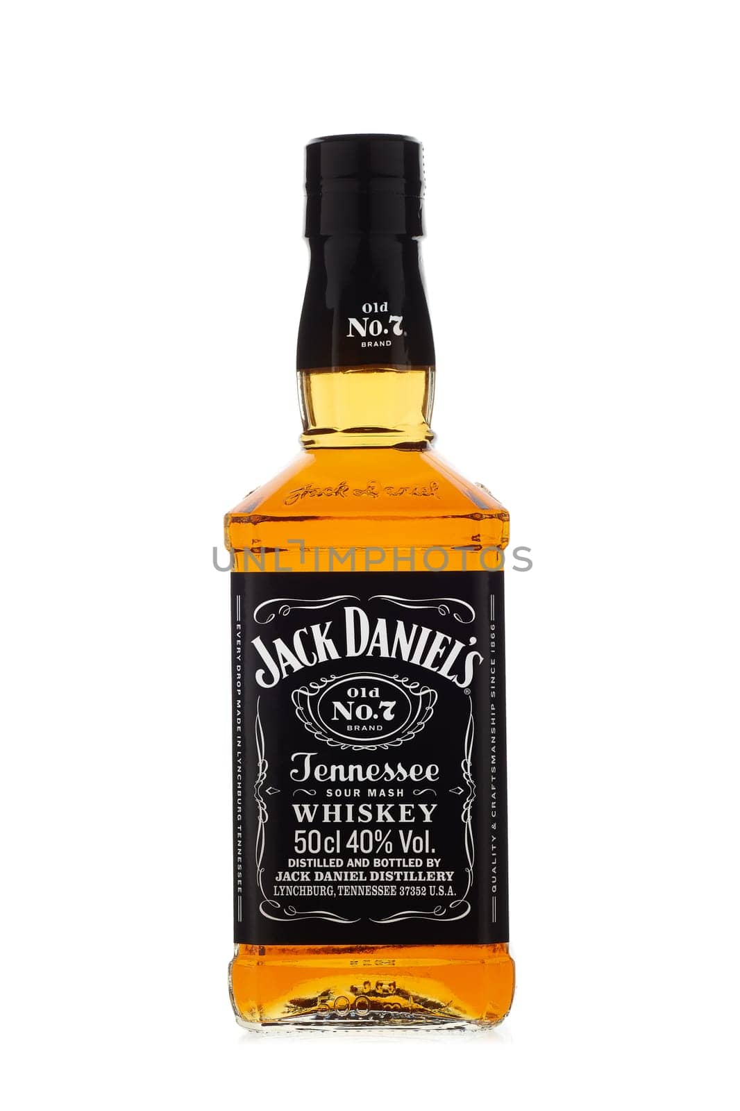 St.Petersburg, Russia - December 2019 - Bottle of Jack Daniel's whiskey isolated on white background. Brand of the American whiskey