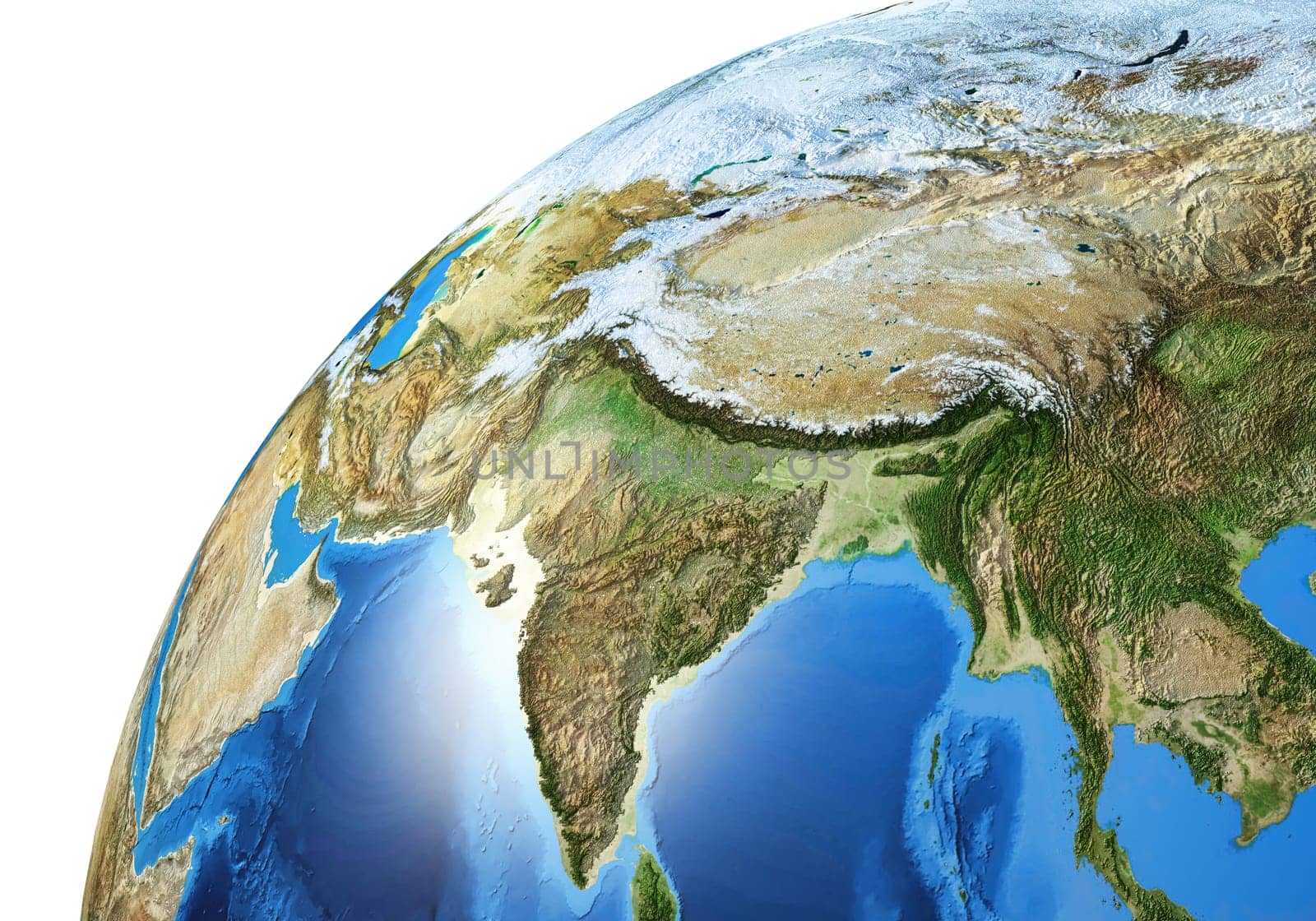 Earth globe close- up of the Asiatic area. Very detailed and Photo realistic. (Original maps provided by NASA.)