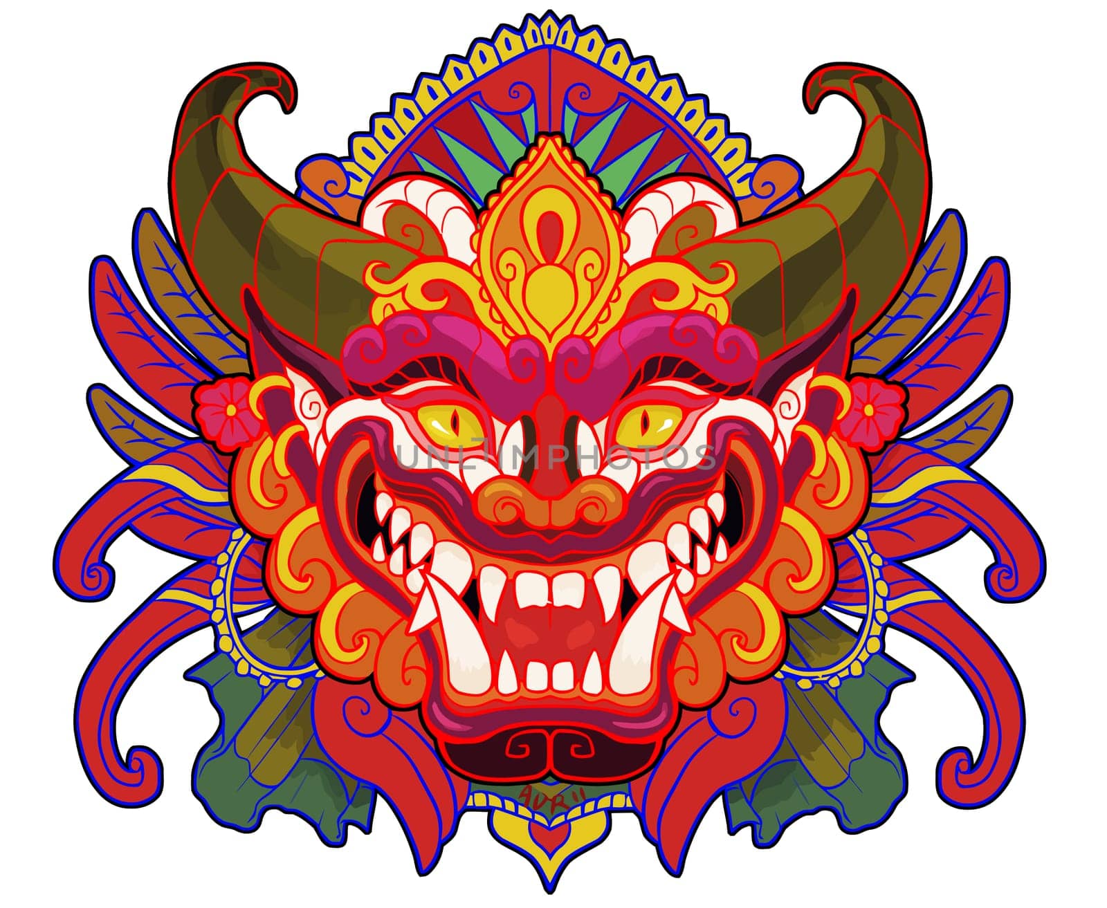 bali mask culture ancient head asian illustration ethnic