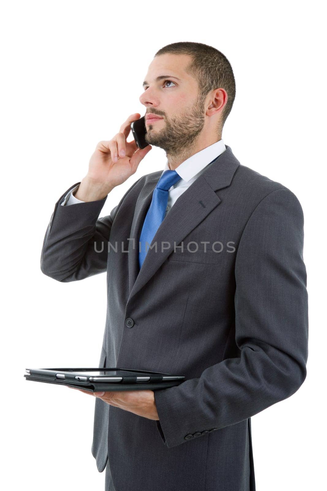 young businessman with a tablet pc, isolated