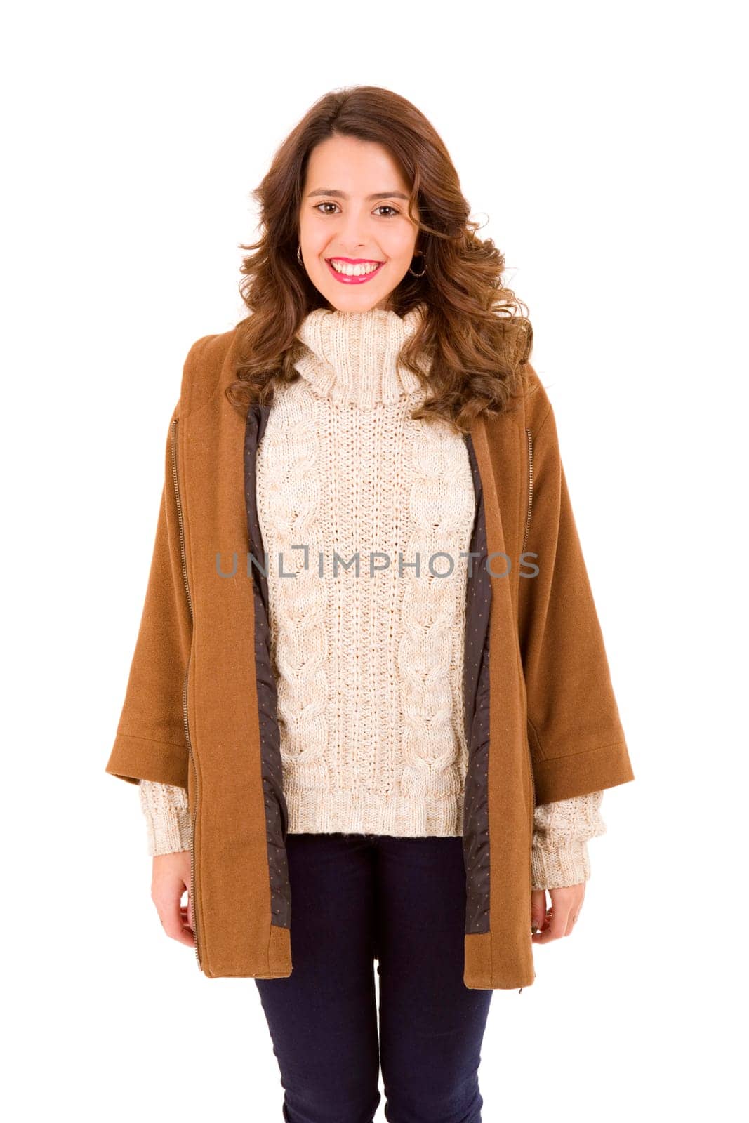young casual beautiful woman, isolated in white