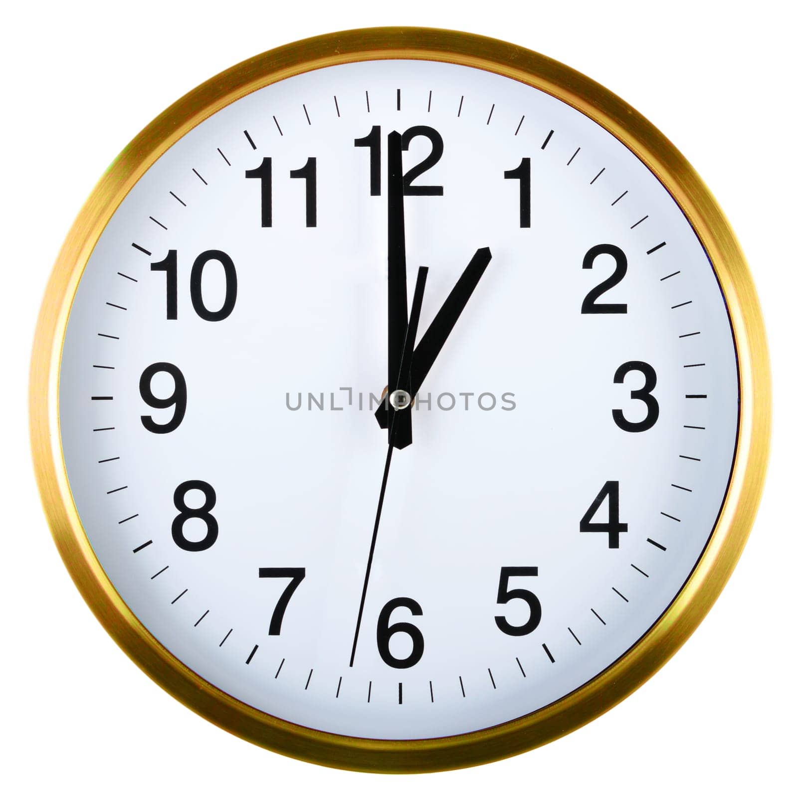 Wall clock isolated on white background. One o'clock