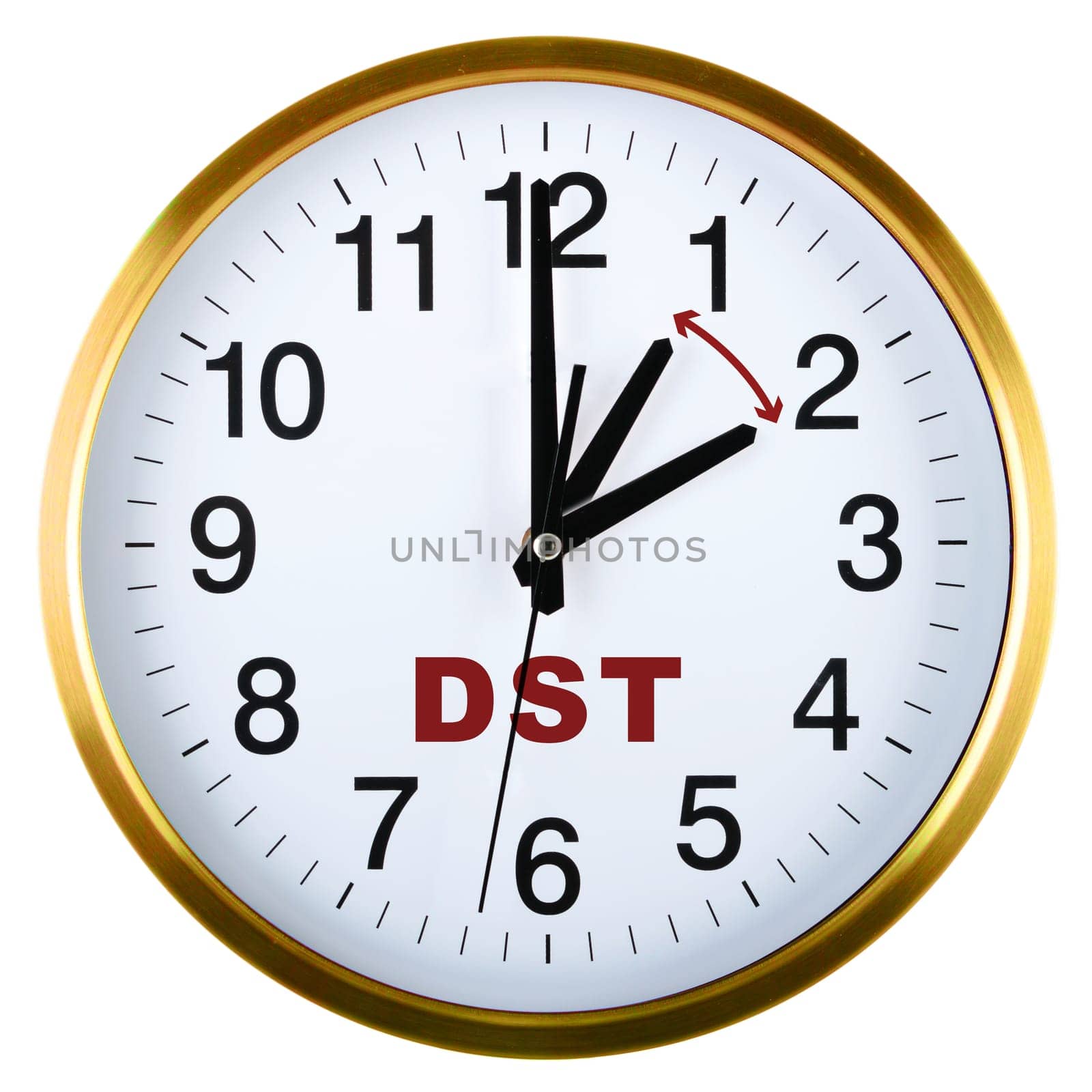 Wall clock isolated on white background. Daylight saving time